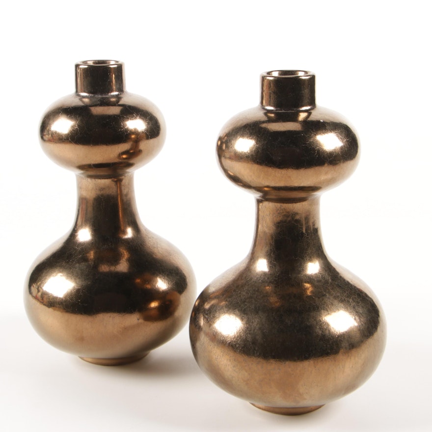 Pair of Modern Bronze Glaze Ceramic Vases