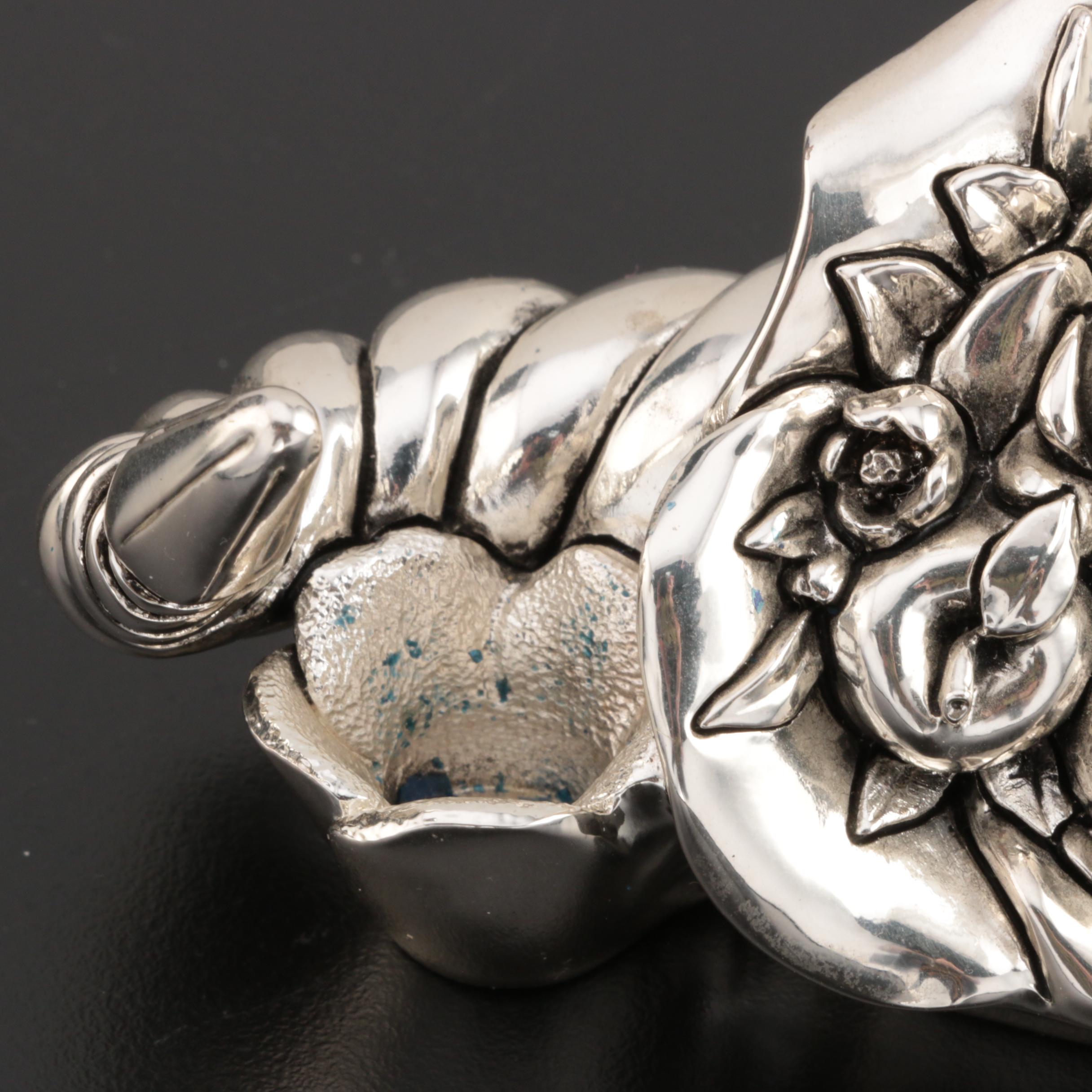 Sterling and Silver Plate Pill Boxes with Italian Electroform Candleholder