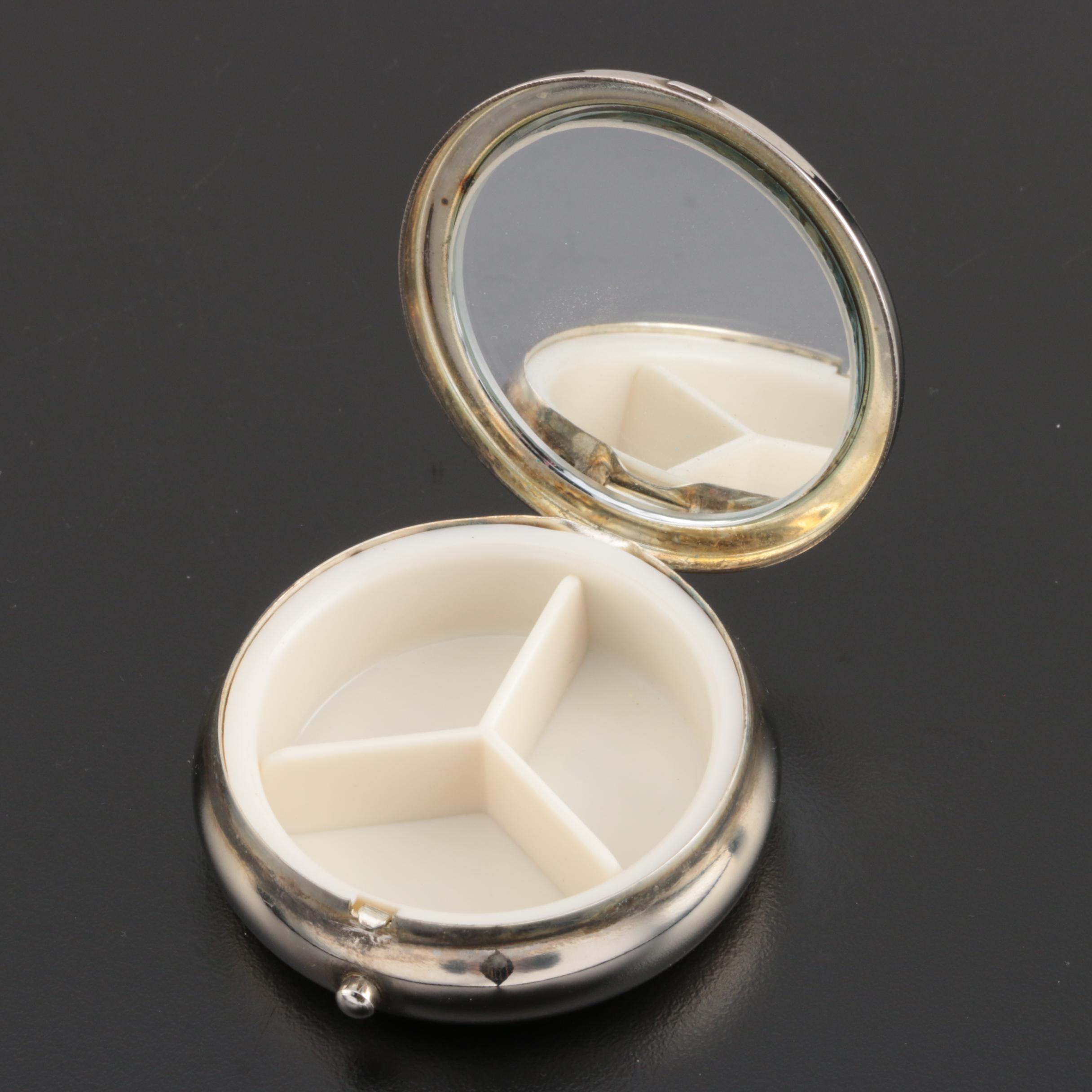 Sterling and Silver Plate Pill Boxes with Italian Electroform Candleholder