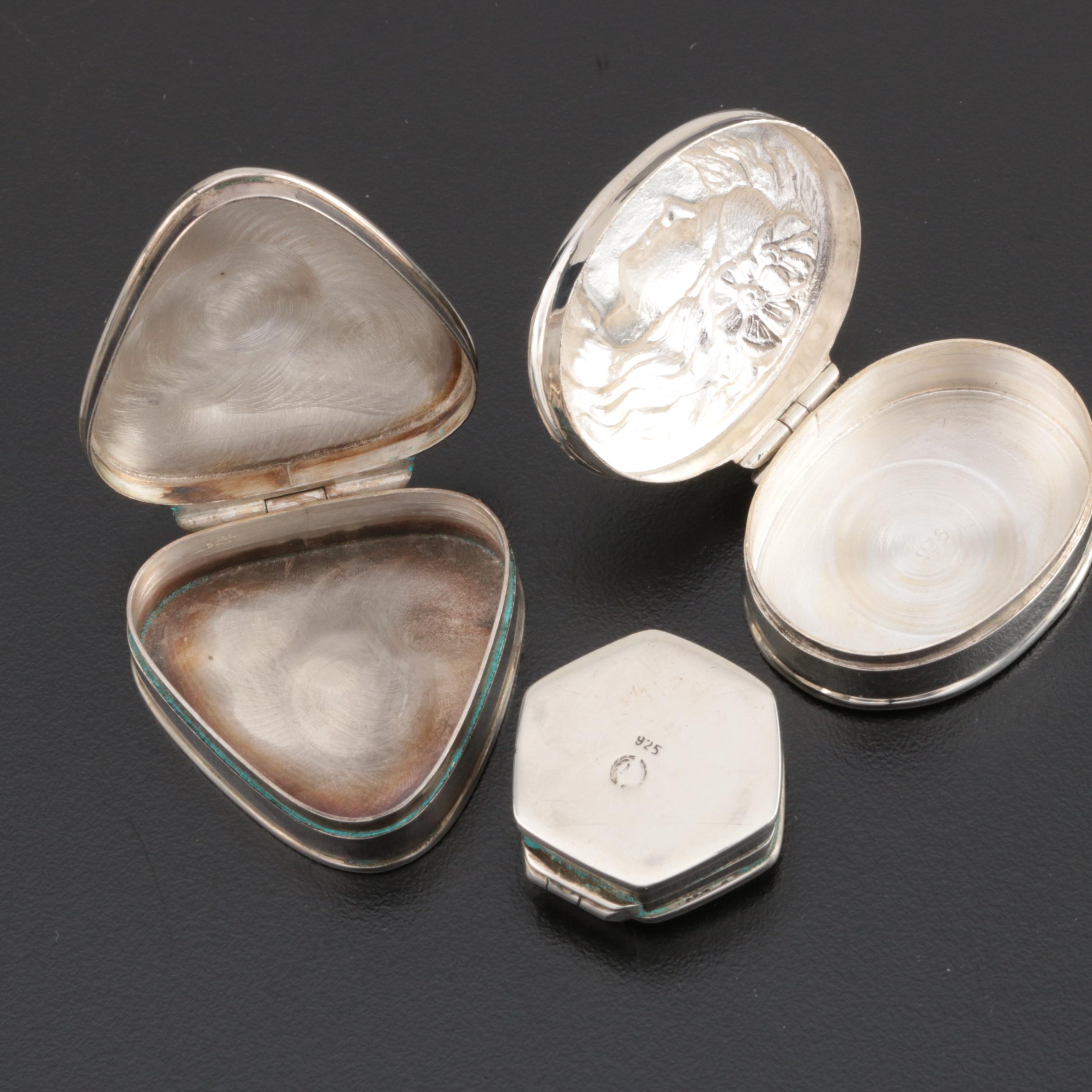 Sterling and Silver Plate Pill Boxes with Italian Electroform Candleholder