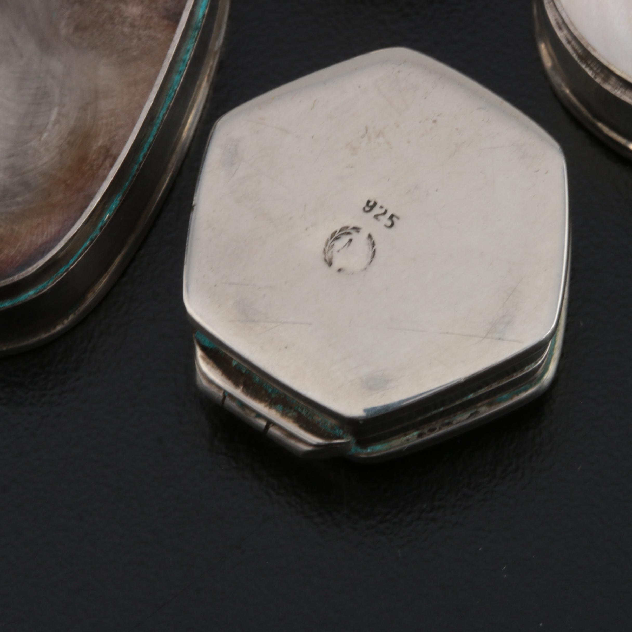 Sterling and Silver Plate Pill Boxes with Italian Electroform Candleholder