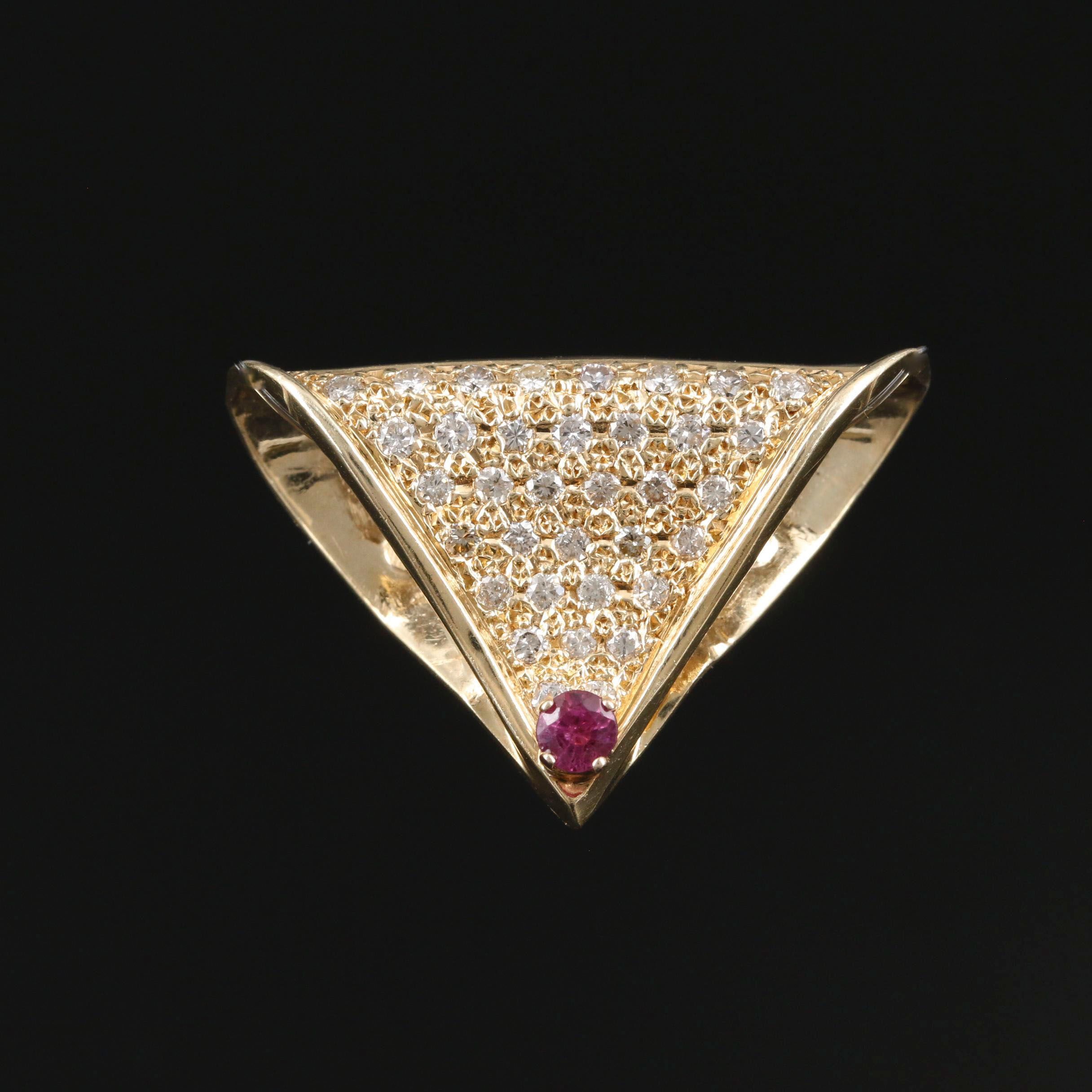 14K Yellow Gold Ruby and Diamond Slide Pendant