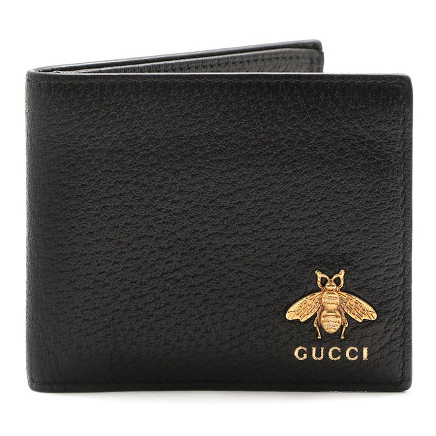 Gucci Animalier Black Leather Bee Bifold Wallet