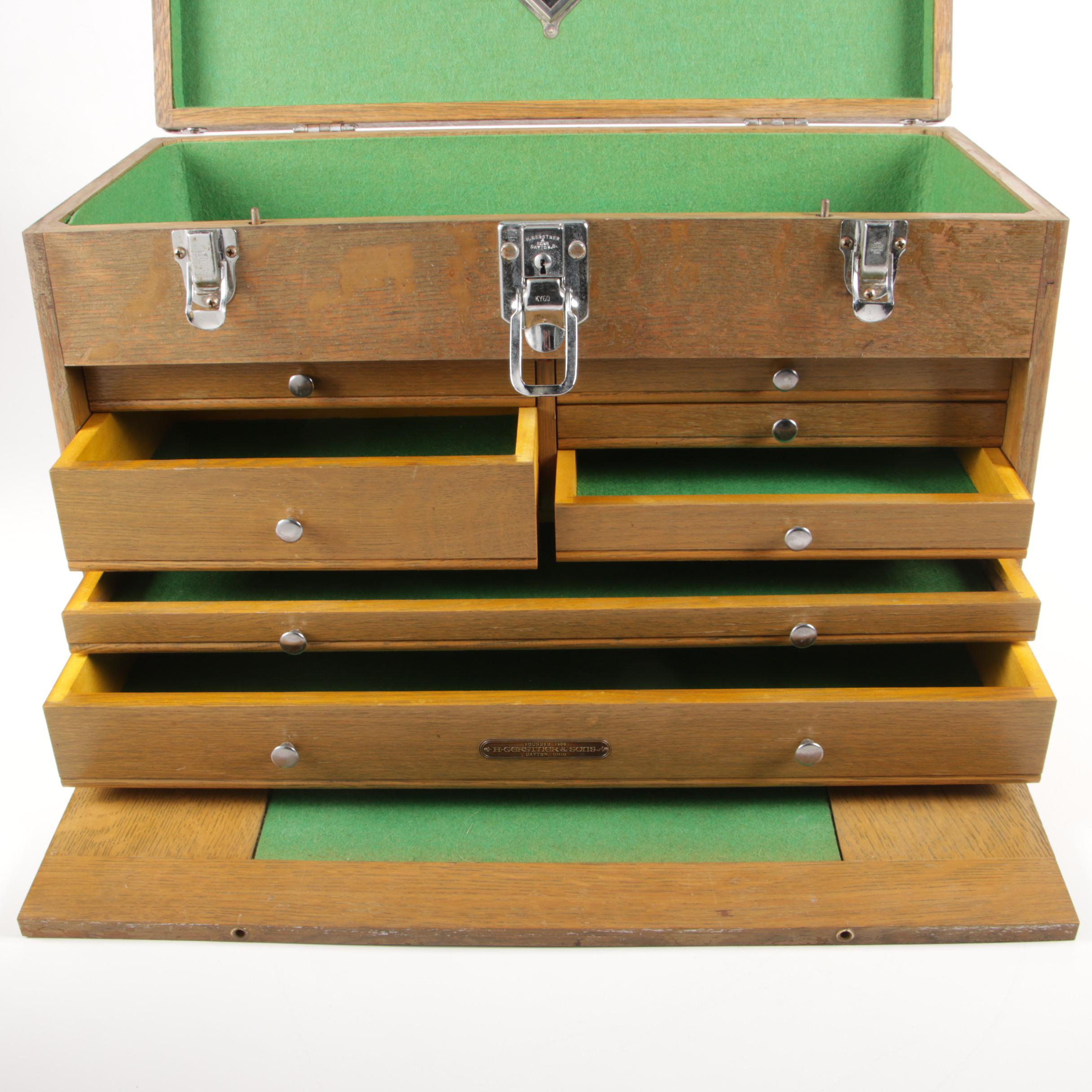 H. Gertsner & Sons Dayton, Ohio, Model "KY60" Oak Machinist Tool Box, Mid-20th C