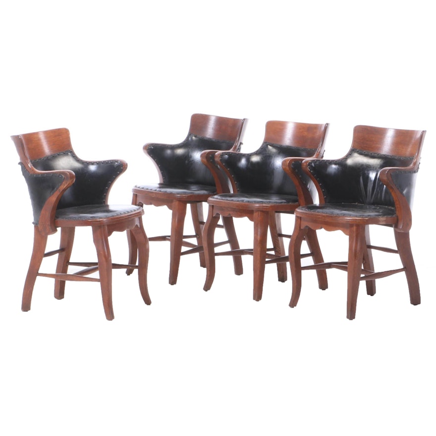 Set of Four Oak Poker Armchairs, Early 20th Century