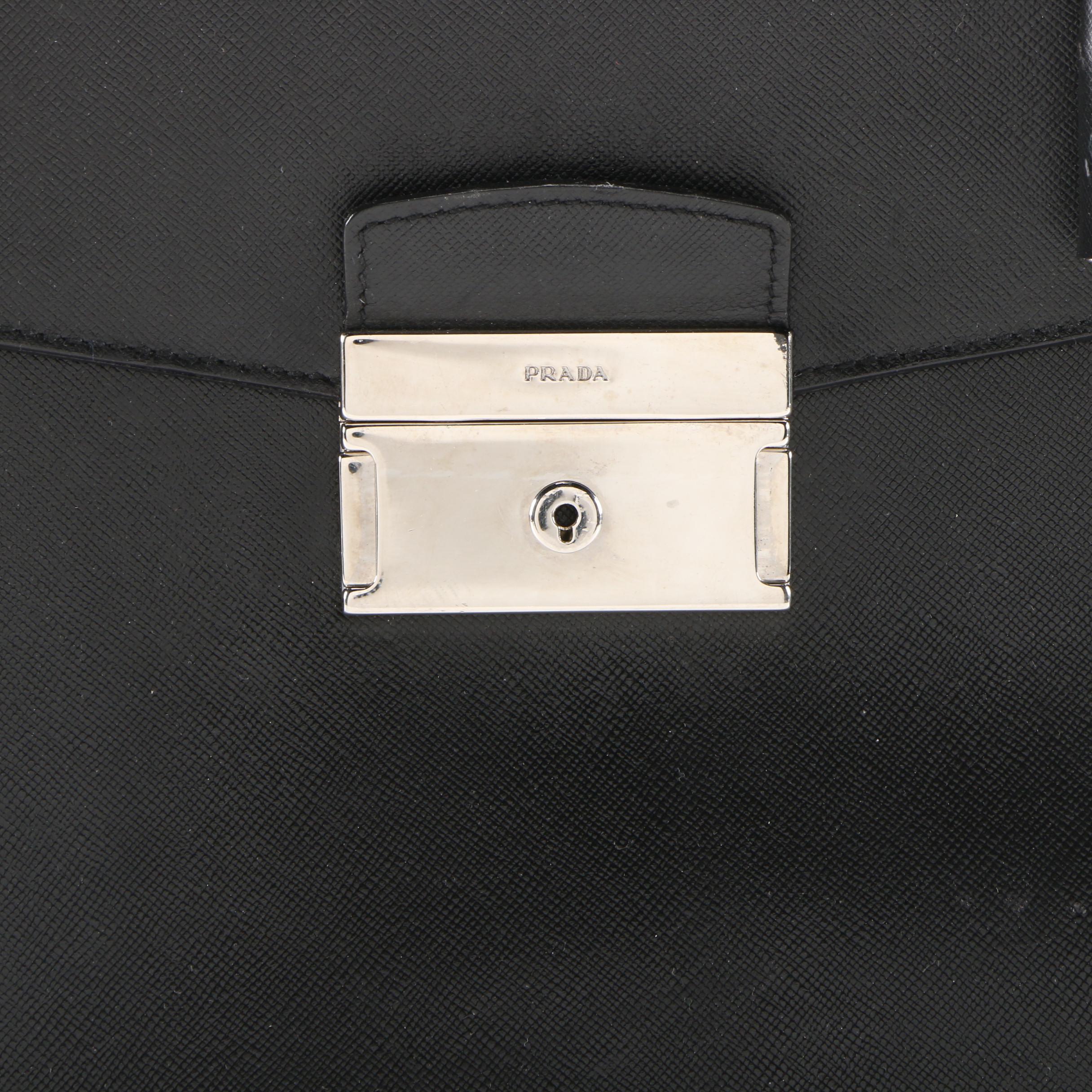 Prada Black Saffiano Leather Squeeze Lock Briefcase
