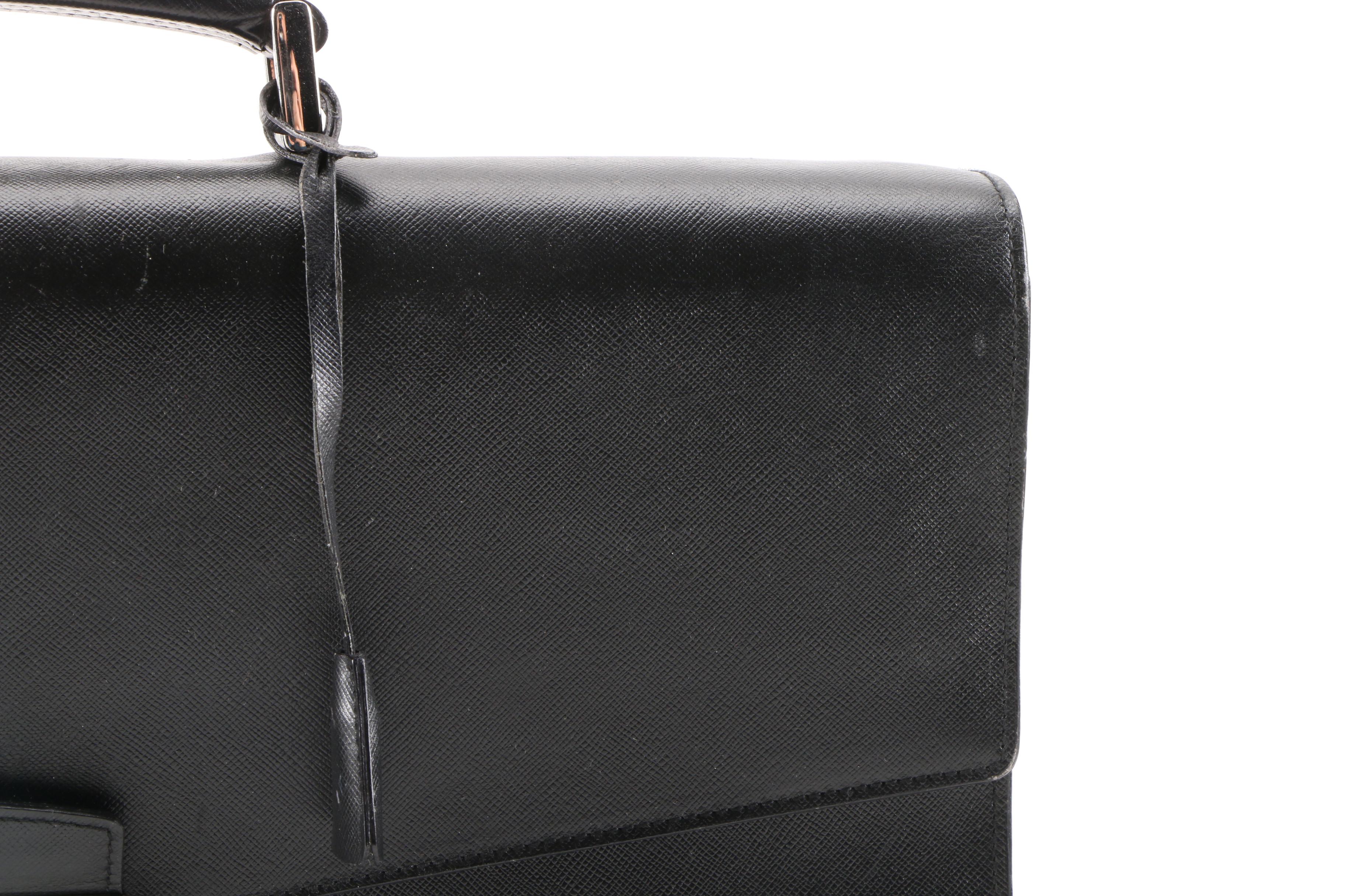 Prada Black Saffiano Leather Squeeze Lock Briefcase