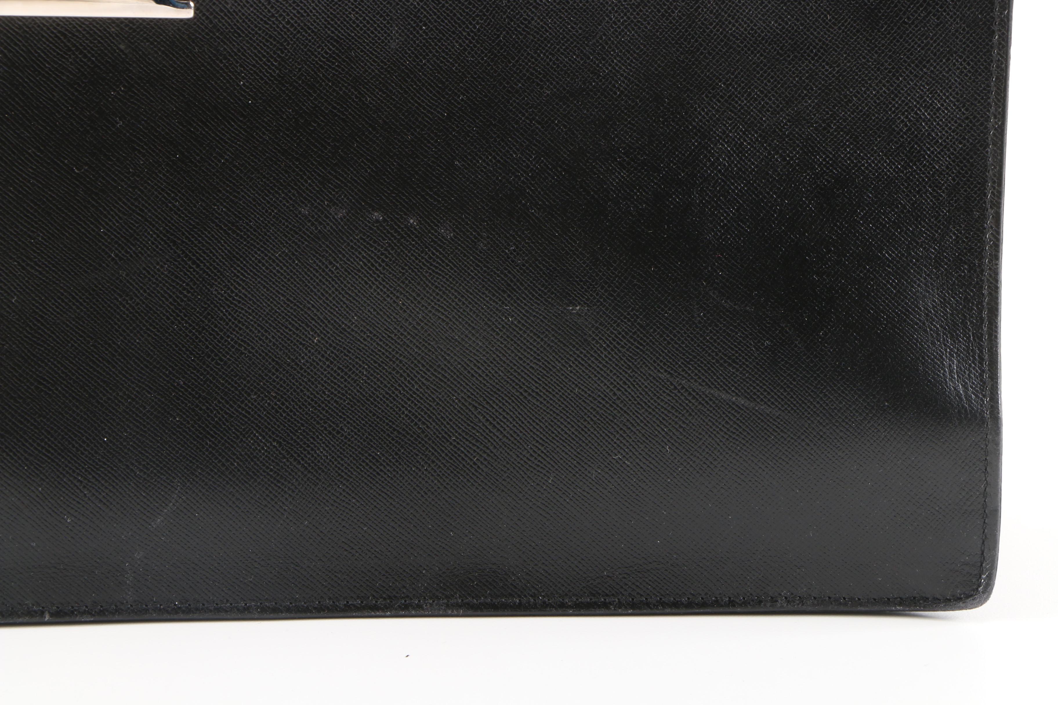 Prada Black Saffiano Leather Squeeze Lock Briefcase