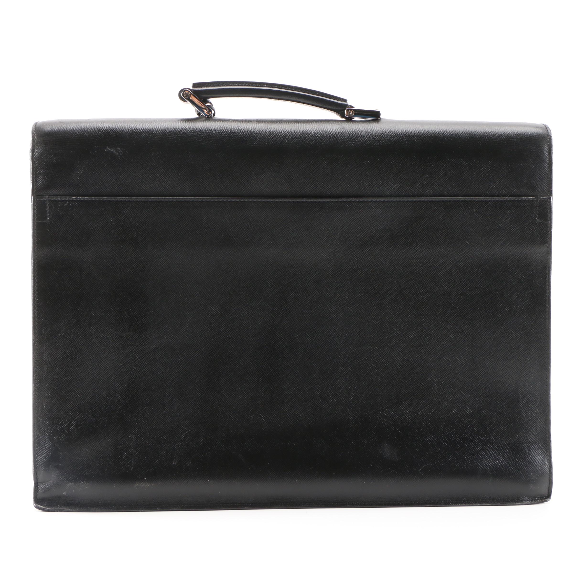 Prada Black Saffiano Leather Squeeze Lock Briefcase