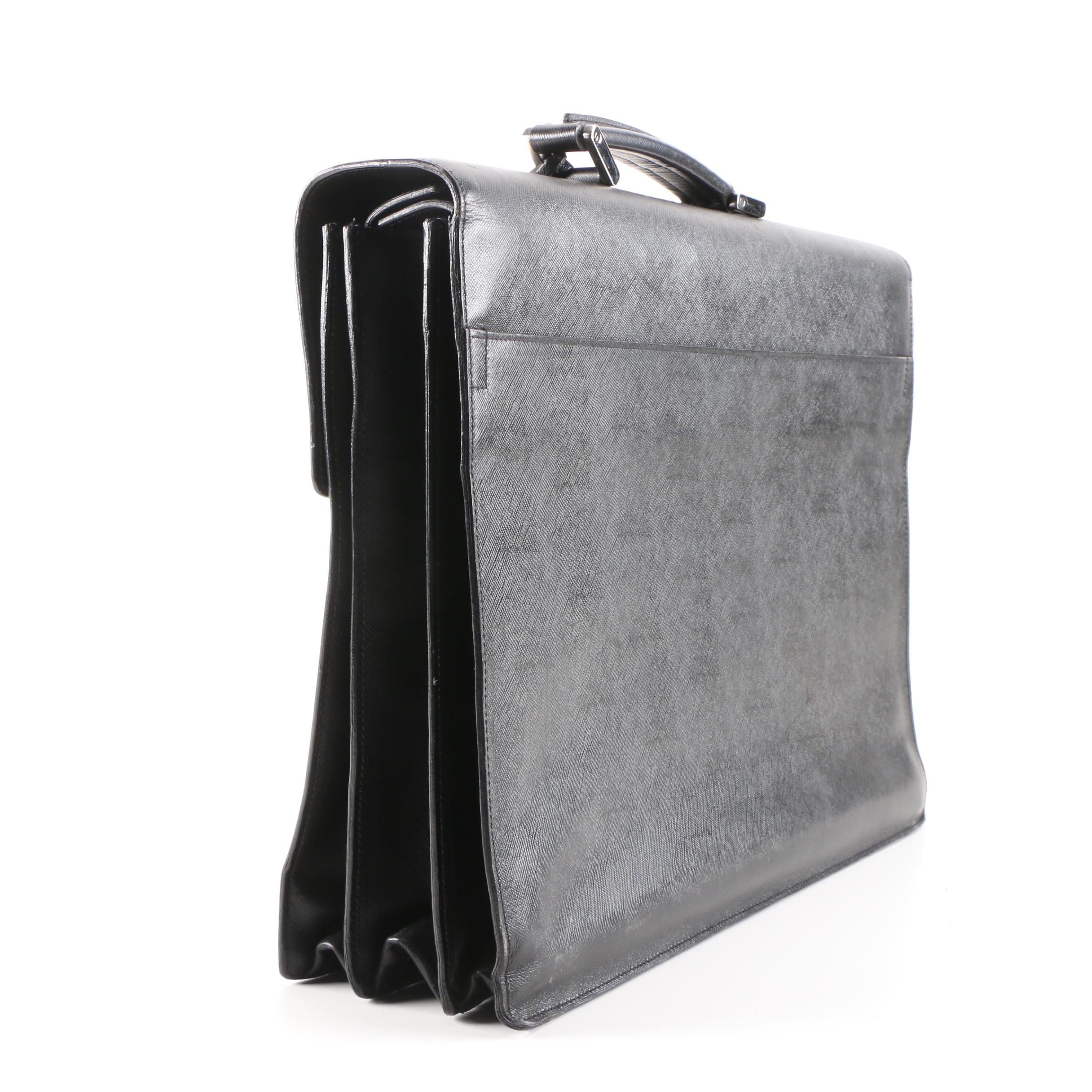 Prada Black Saffiano Leather Squeeze Lock Briefcase