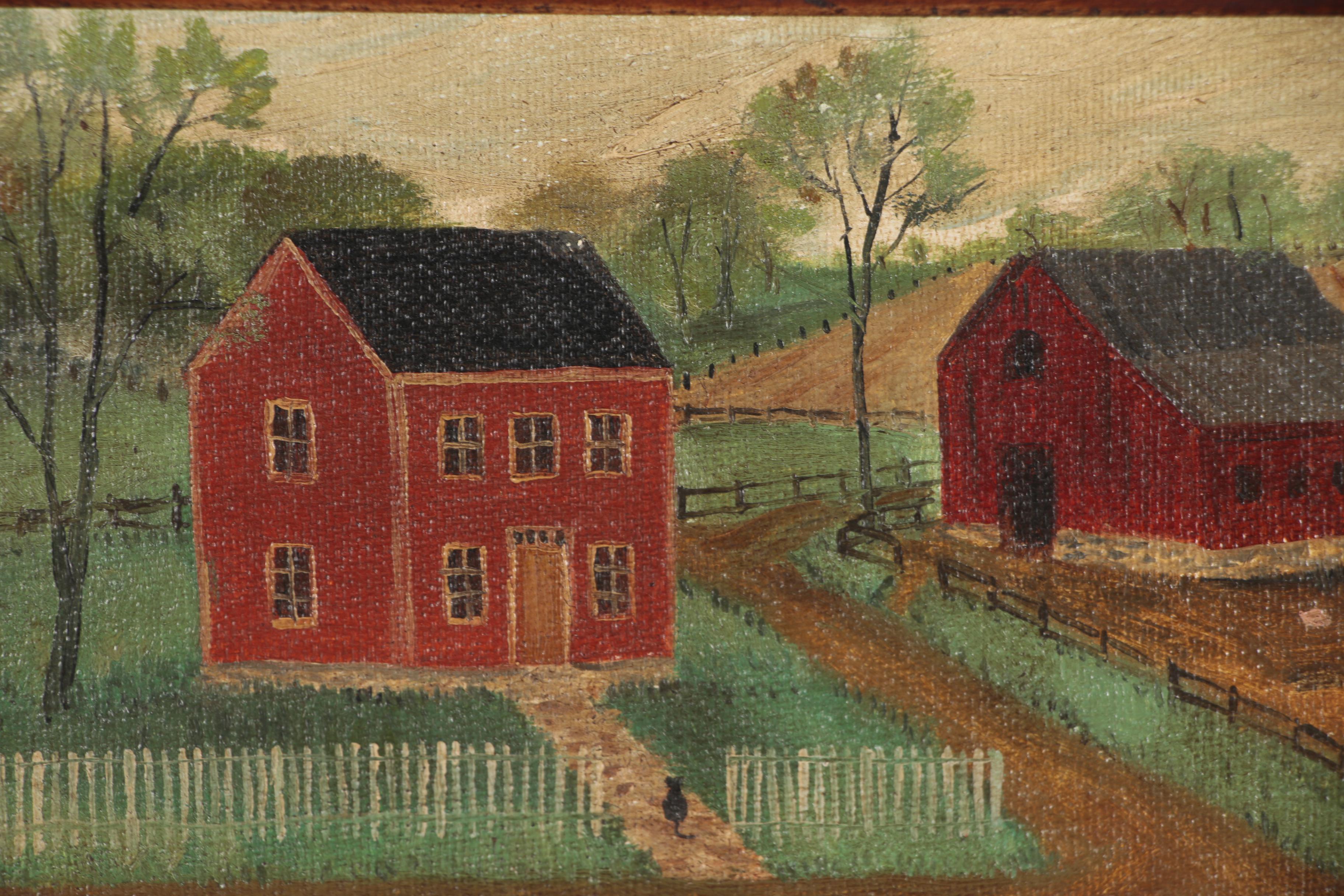 Elizabeth F. Gilkey Folk Art Oil Painting "Pennsylvania Farm House"