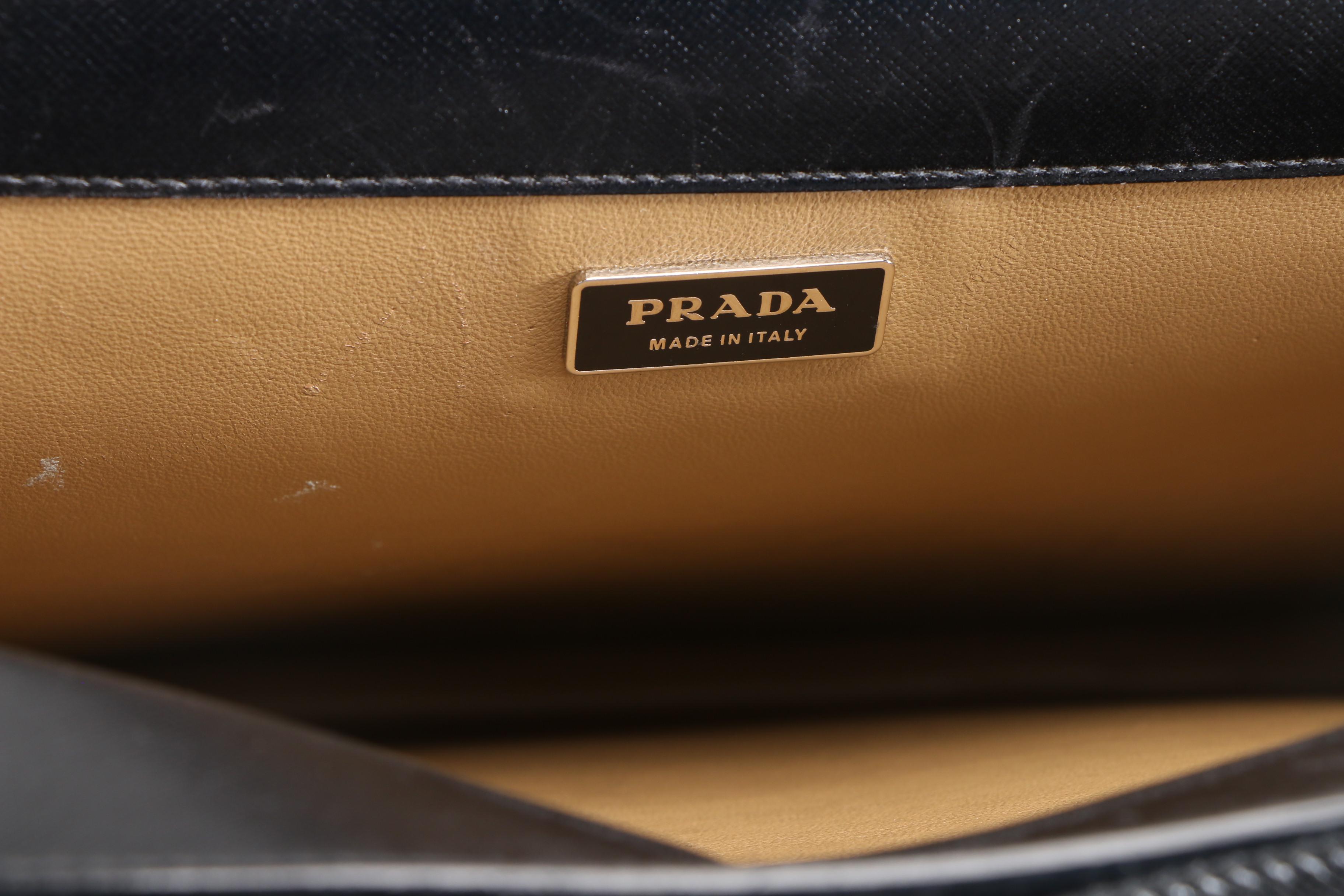 Prada Black Saffiano Leather Squeeze Lock Briefcase