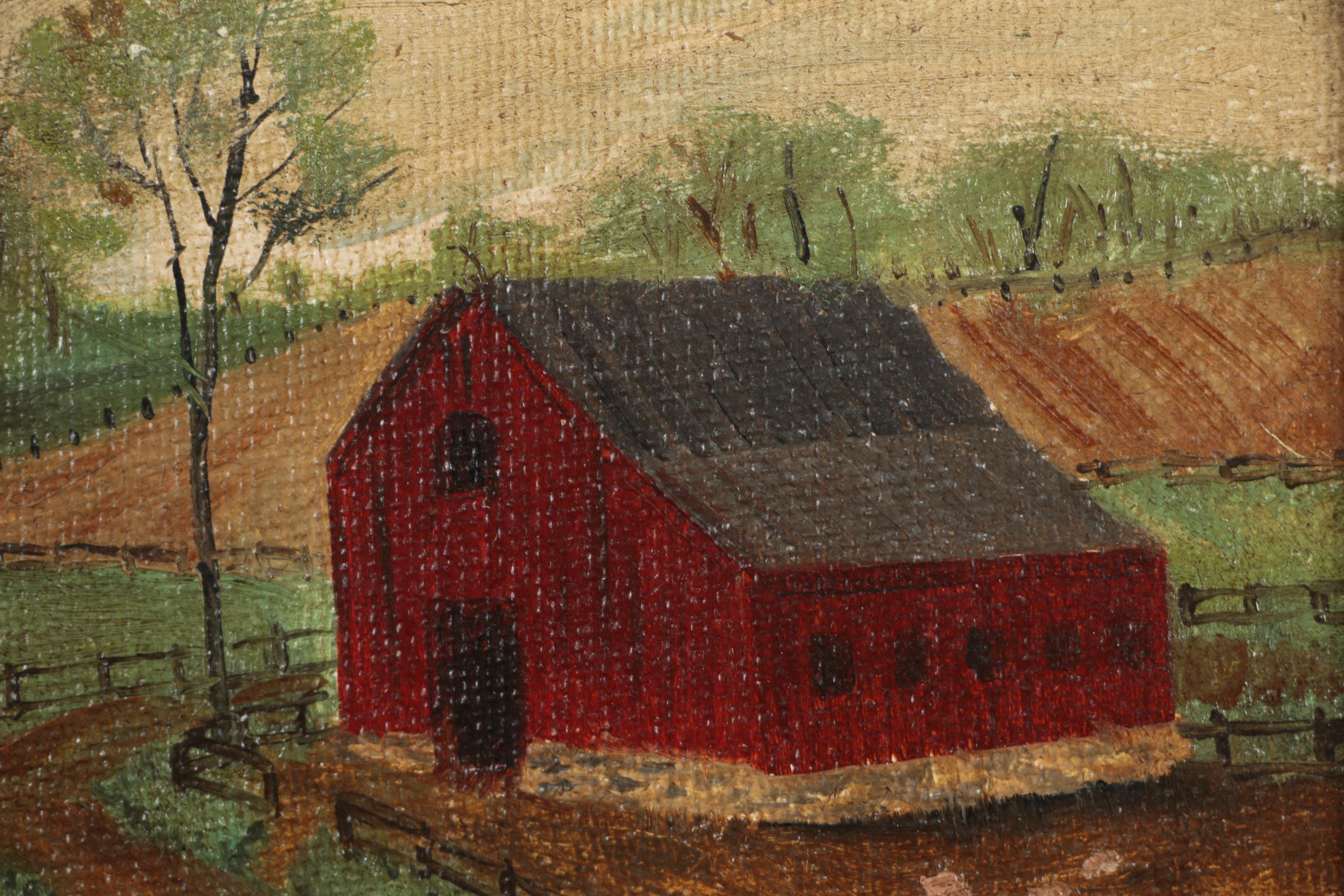 Elizabeth F. Gilkey Folk Art Oil Painting "Pennsylvania Farm House"