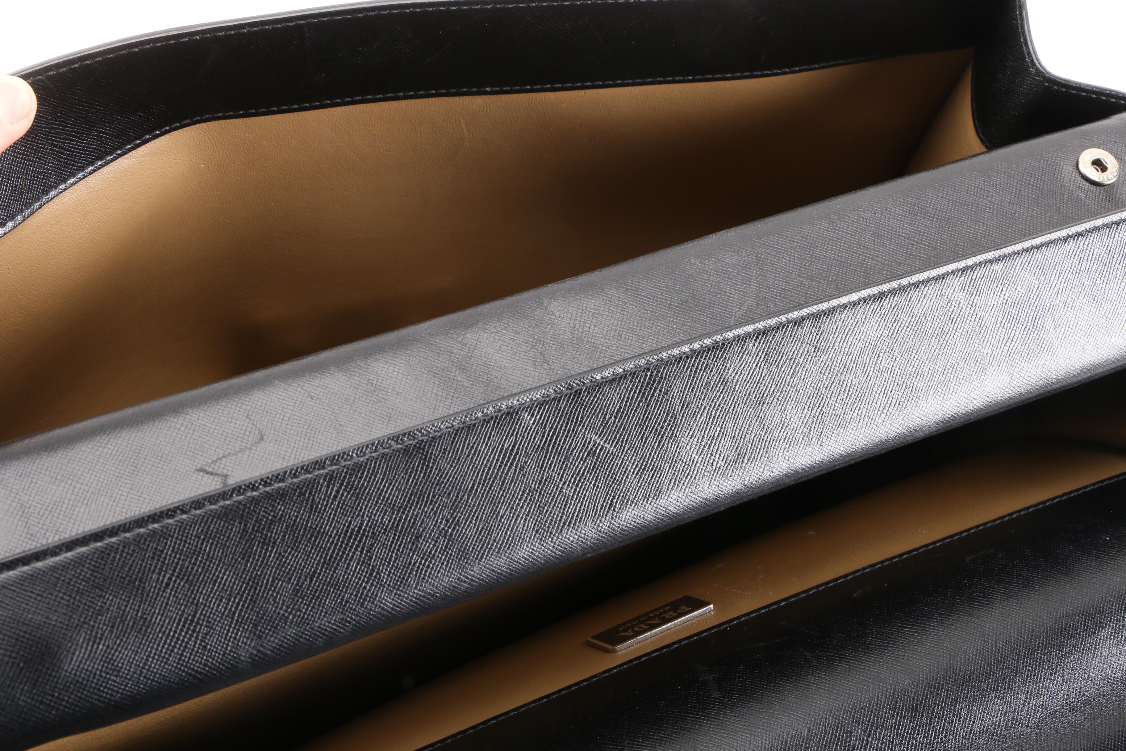 Prada Black Saffiano Leather Squeeze Lock Briefcase