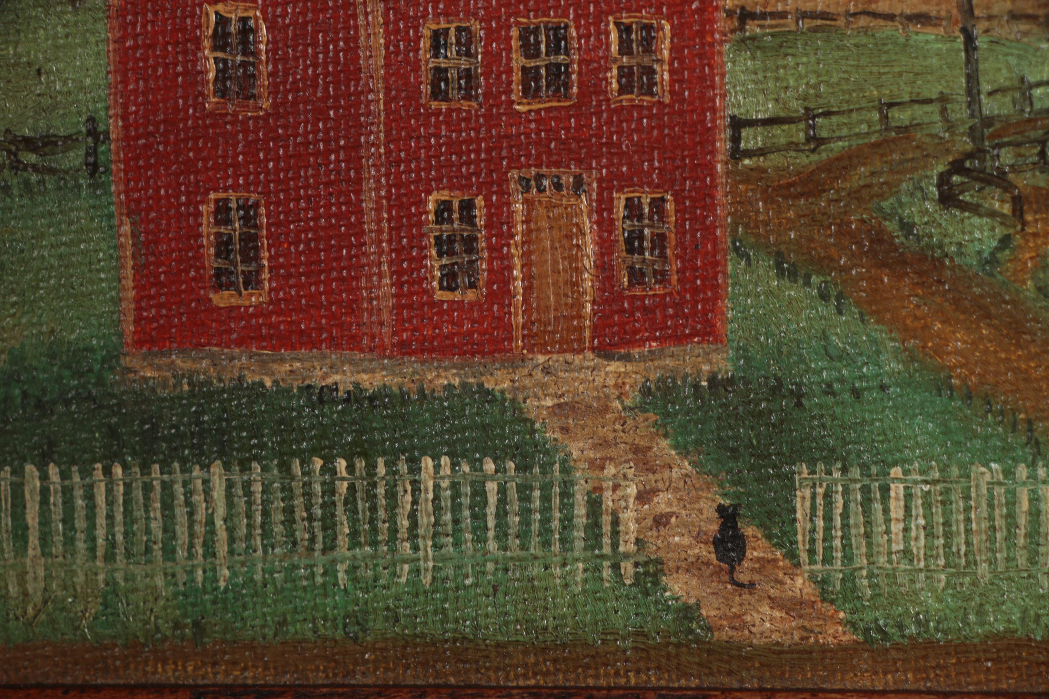 Elizabeth F. Gilkey Folk Art Oil Painting "Pennsylvania Farm House"