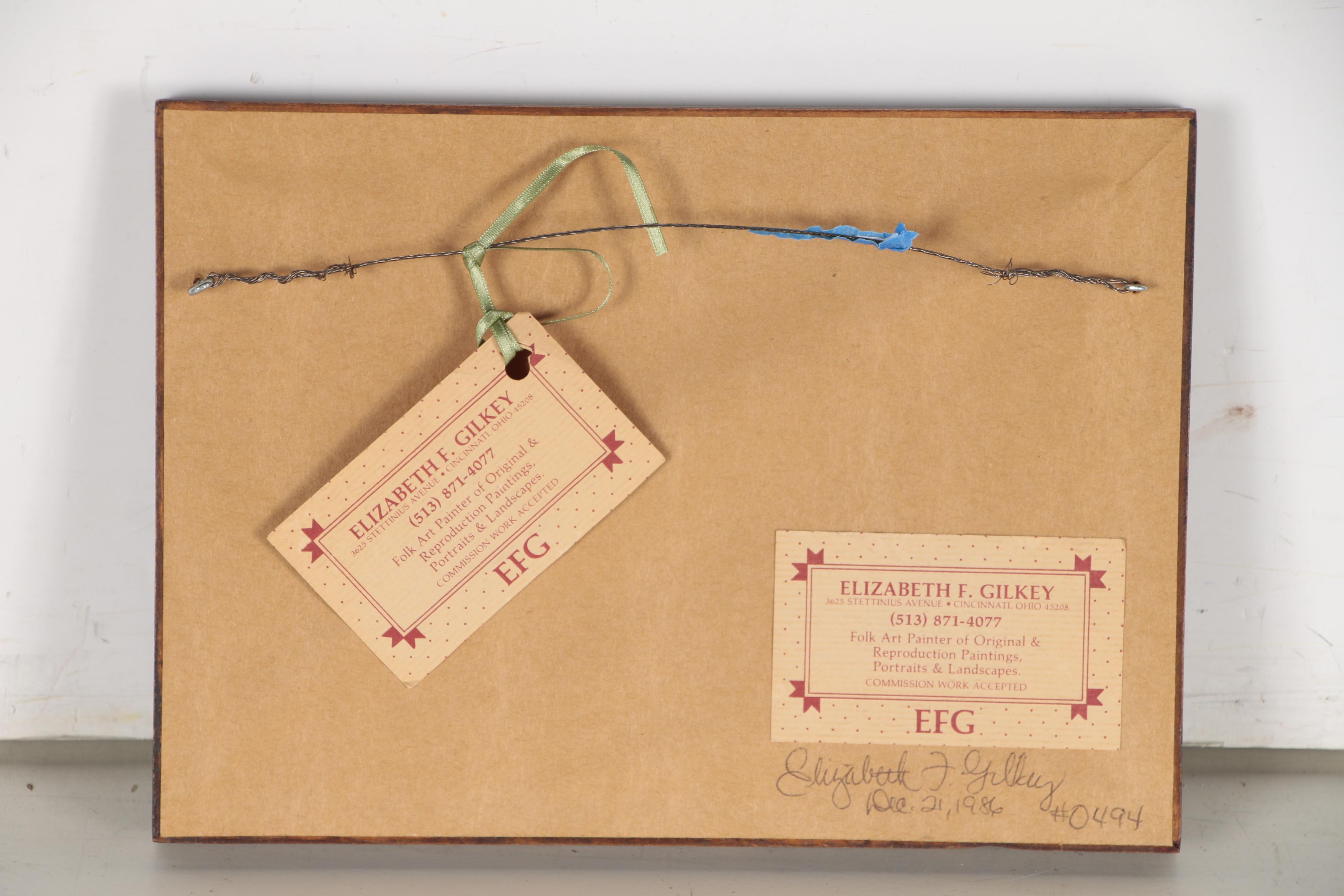 Elizabeth F. Gilkey Folk Art Oil Painting "Pennsylvania Farm House"