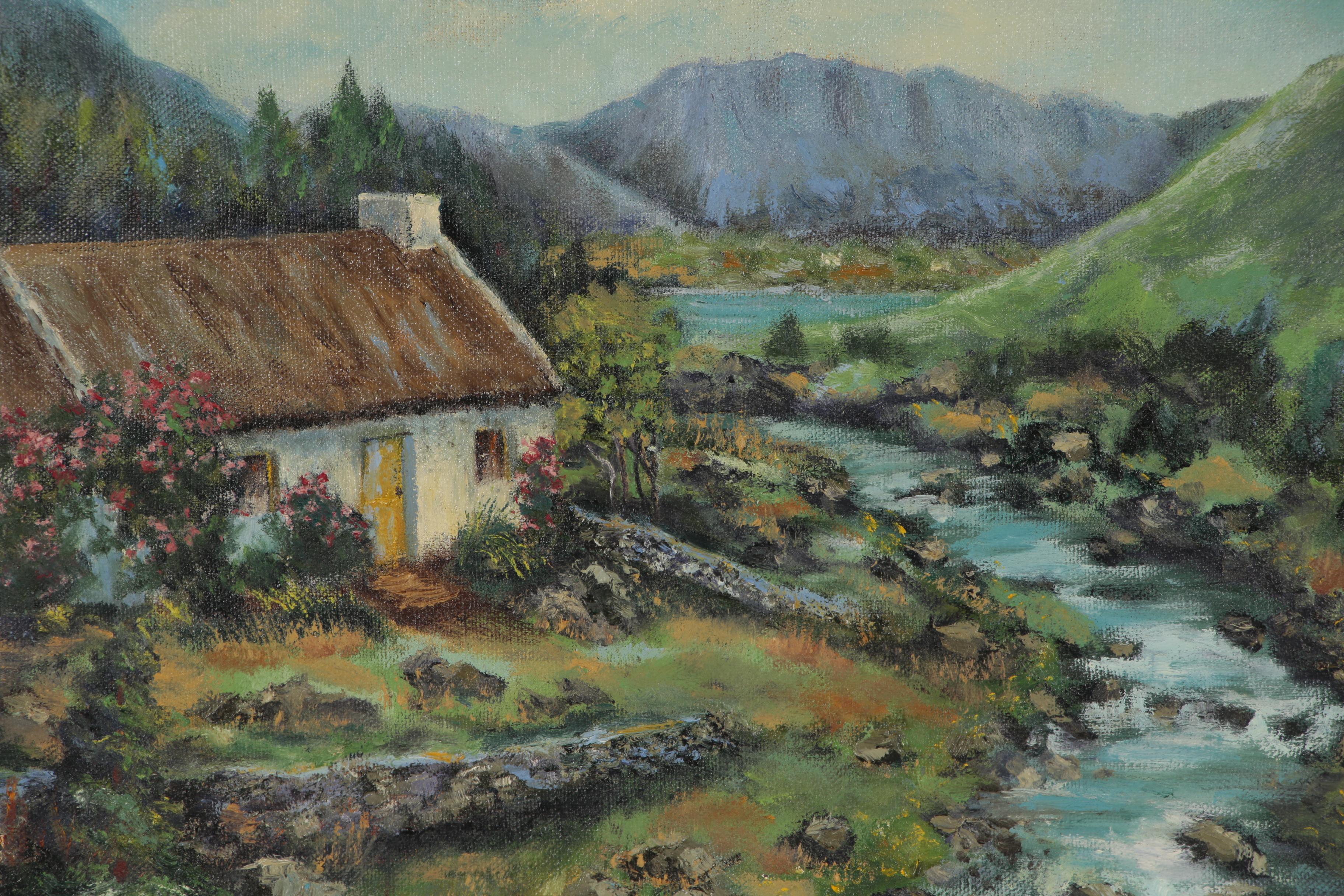 Oil Painting of Cottage by Stream