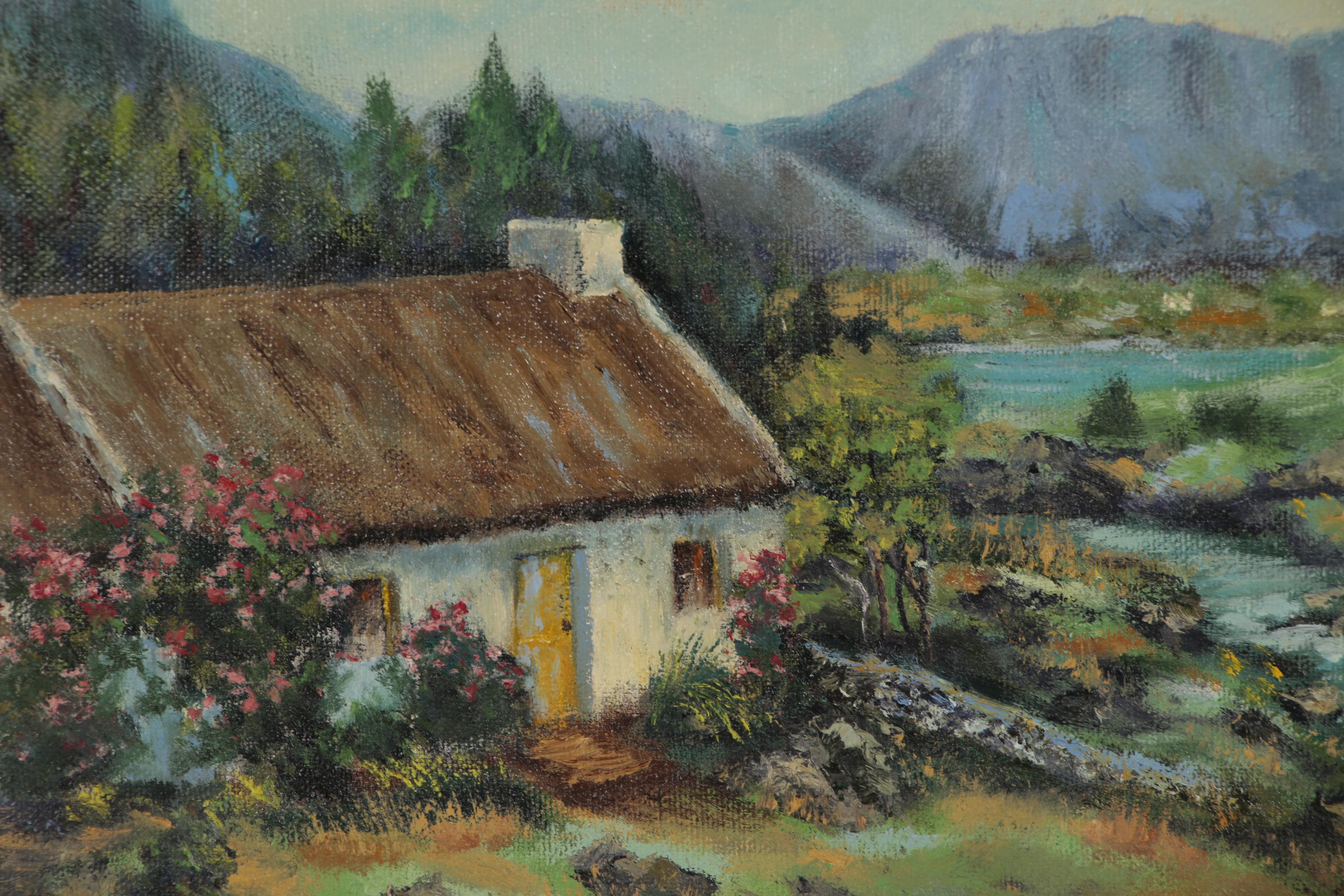 Oil Painting of Cottage by Stream