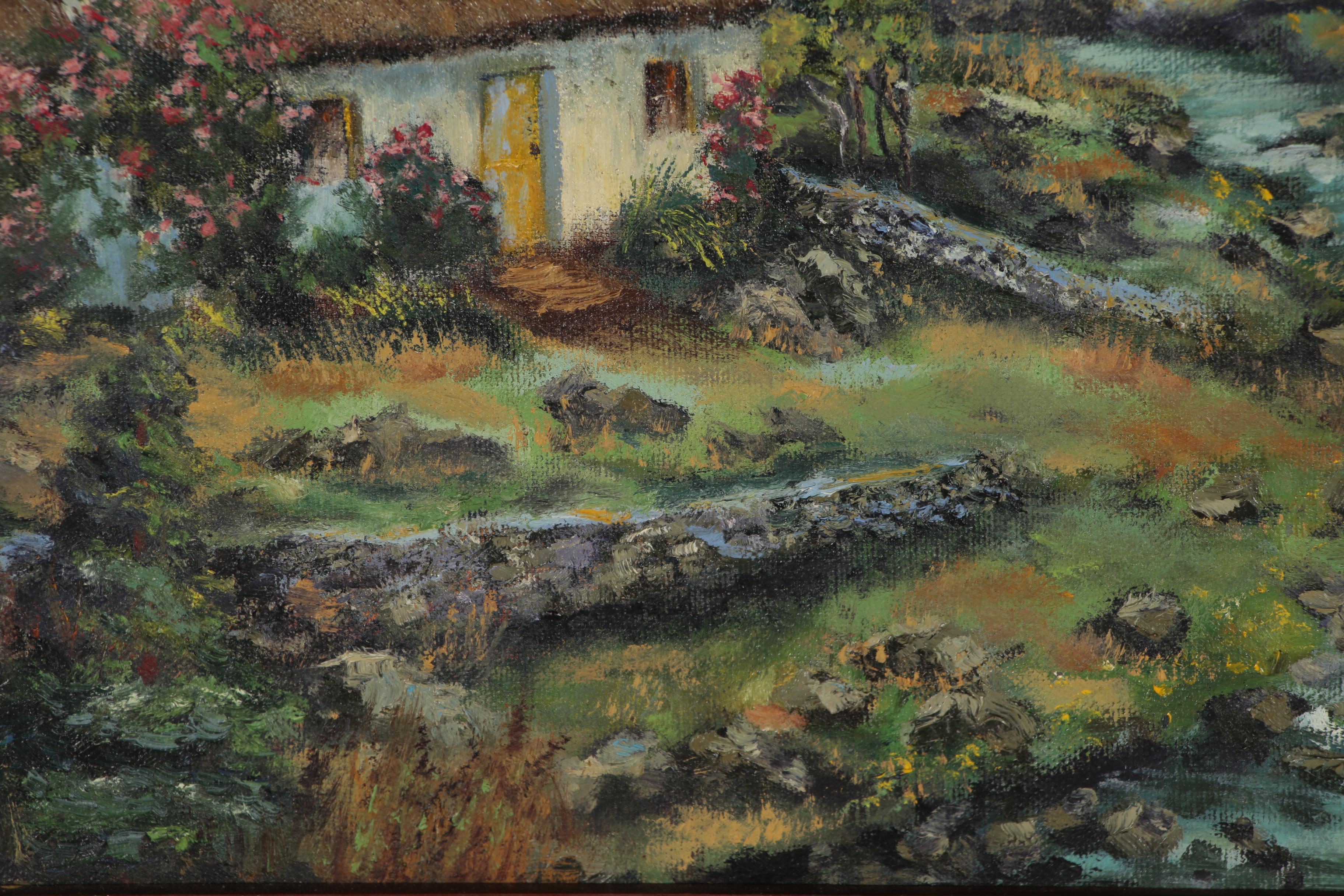 Oil Painting of Cottage by Stream