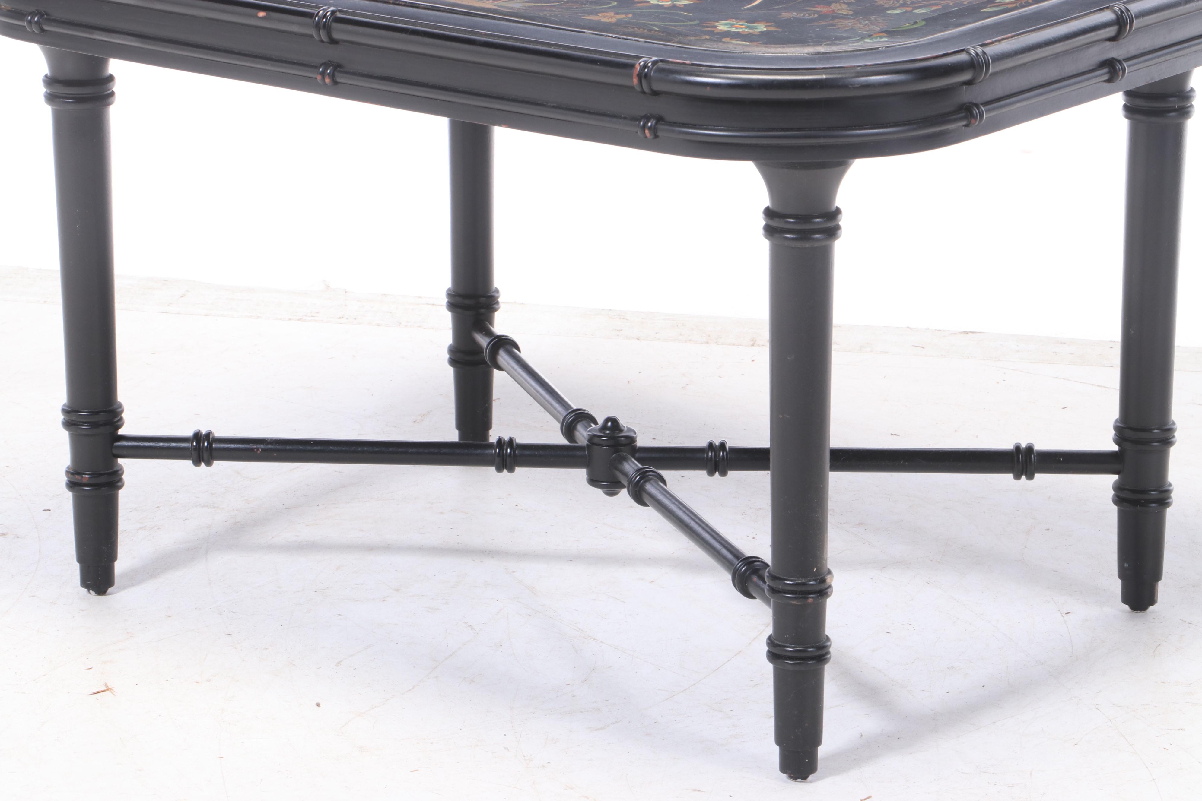 Victorian Hand-Painted Tole Tray Coffee Table with Painted Wooden Base