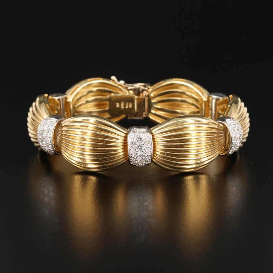 Italian 18K Gold 4.80 CTW Diamond Fluted Link Bracelet