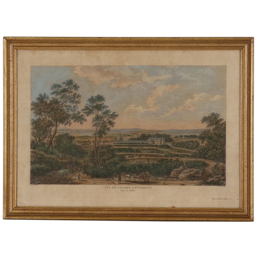 Hand Colored Etching "Vue de Villers-Cotteretz", 19th Century