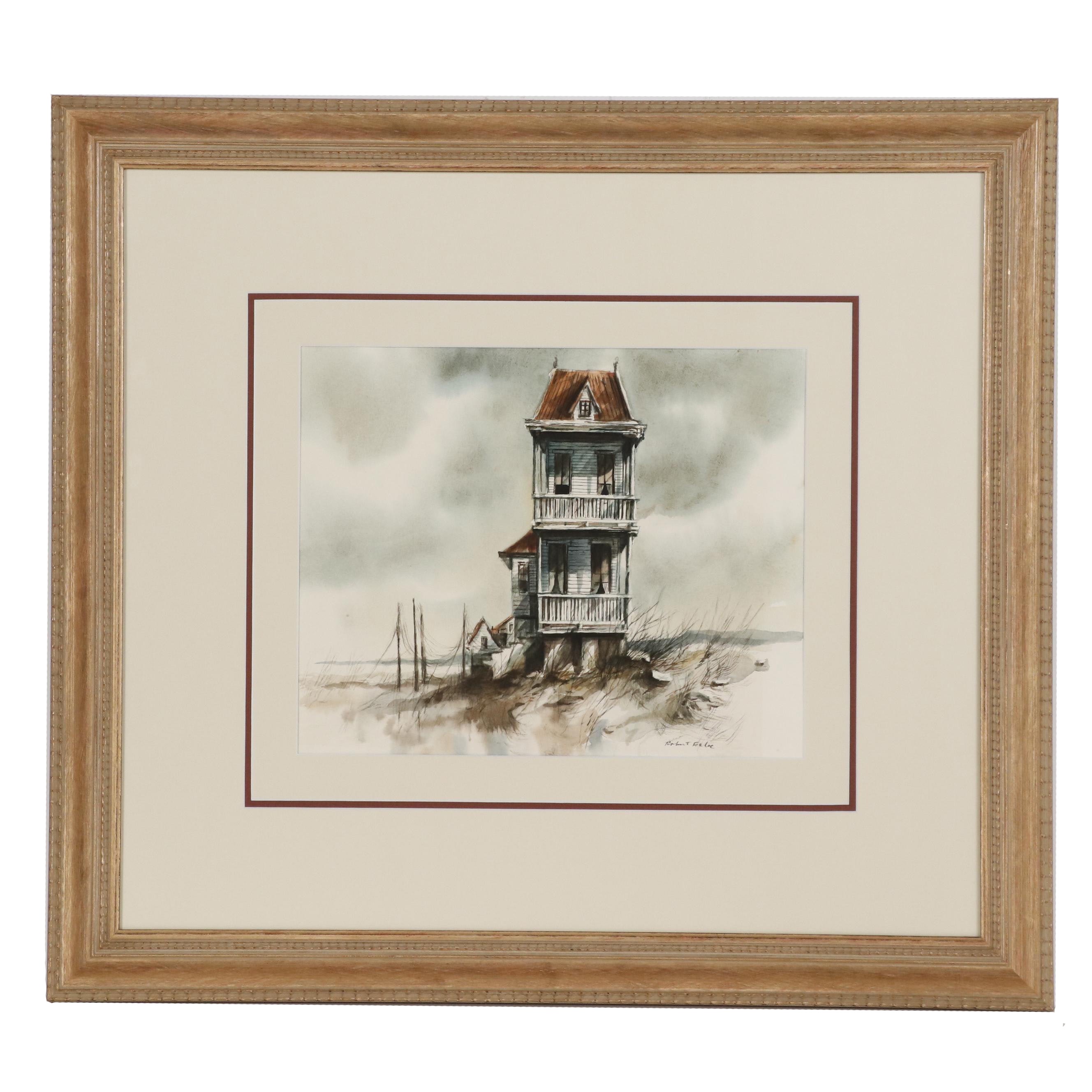 Robert Fabe Watercolor Painting of Beach House