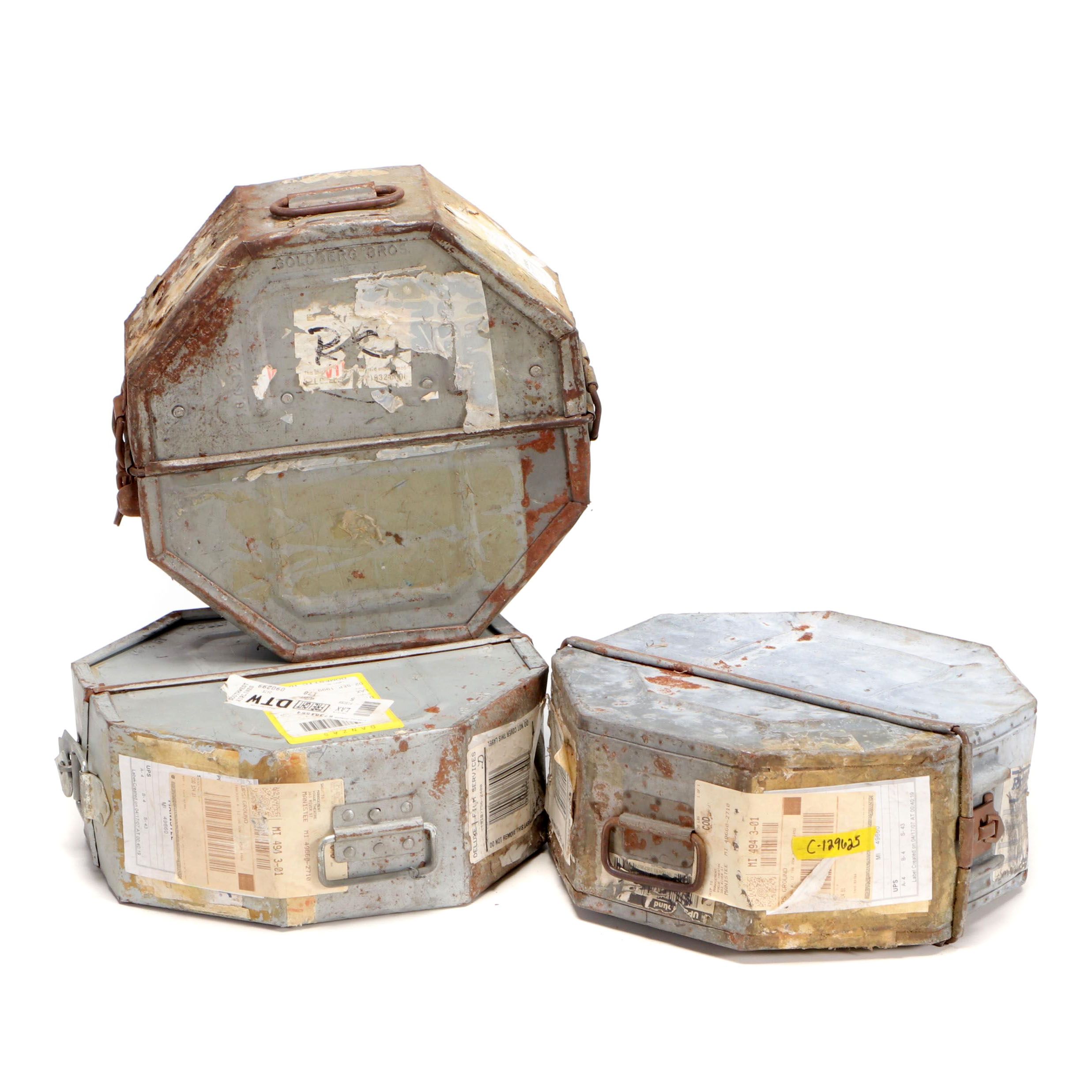 Three Hollywood Film Company Reel Cases, Mid-20th Century
