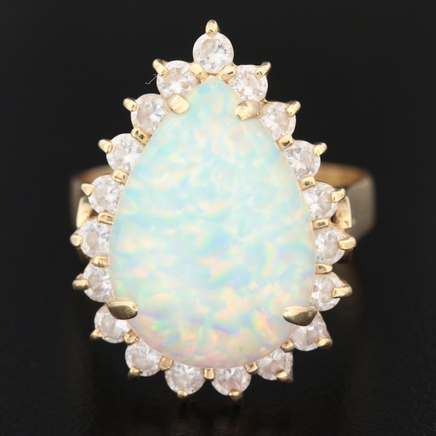 14K Yellow Gold Synthetic Opal and Cubic Zirconia Ring
