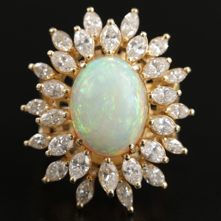 18K Yellow Gold Opal and 2.98 CTW Diamond Ring