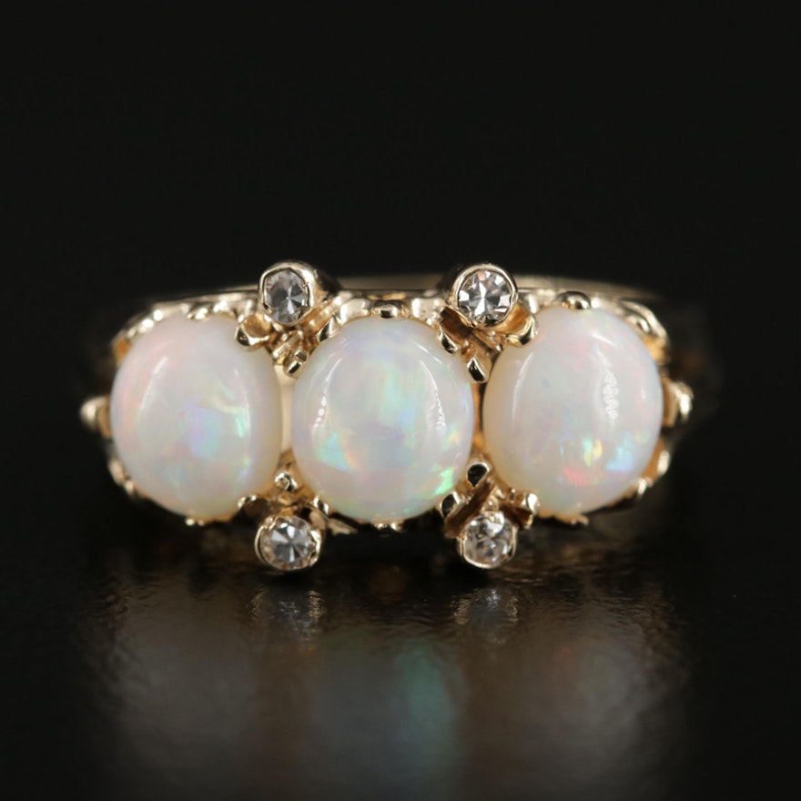 14K Yellow Gold Opal and Diamond Ring