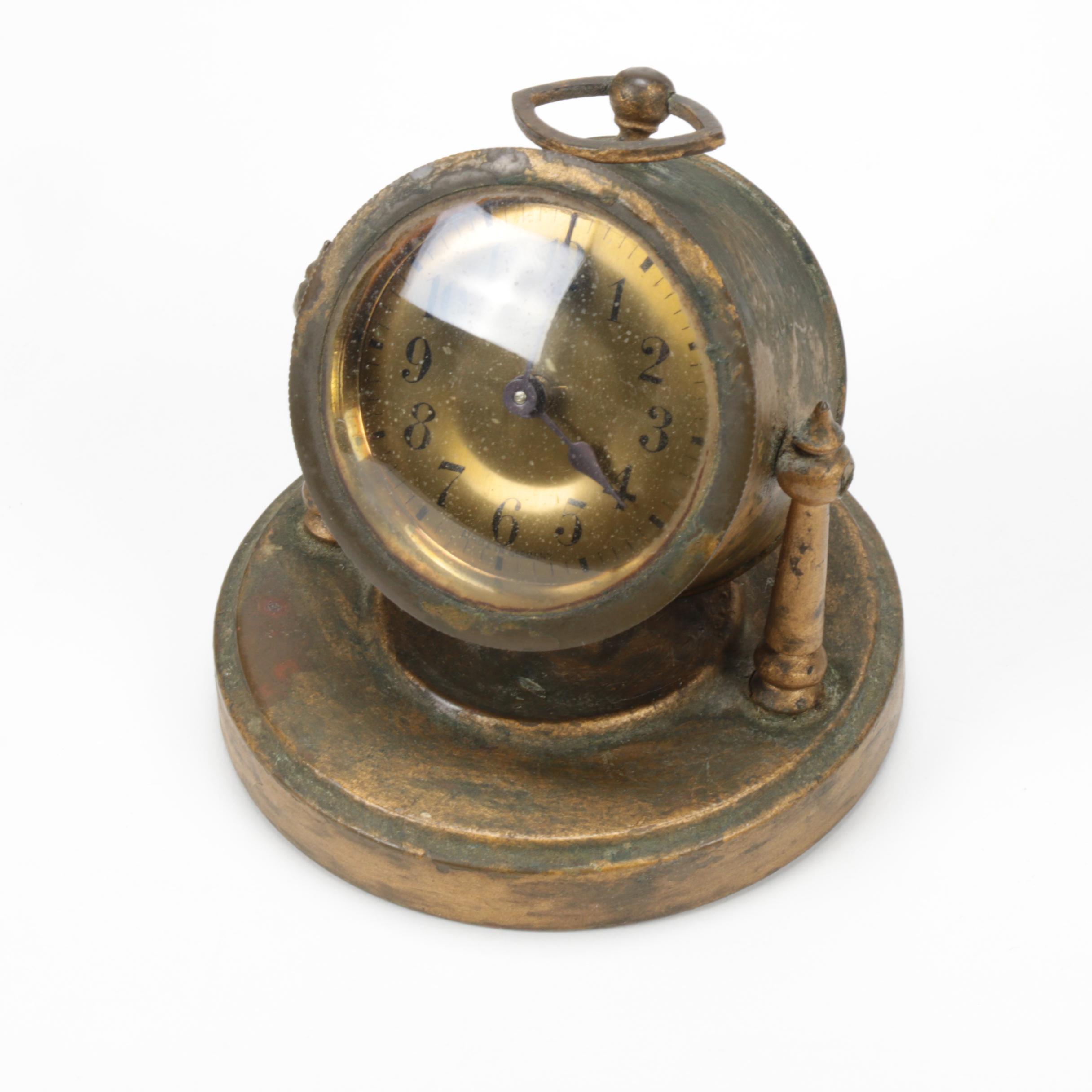 American and German Wind-Up Desk Clocks, Vintage