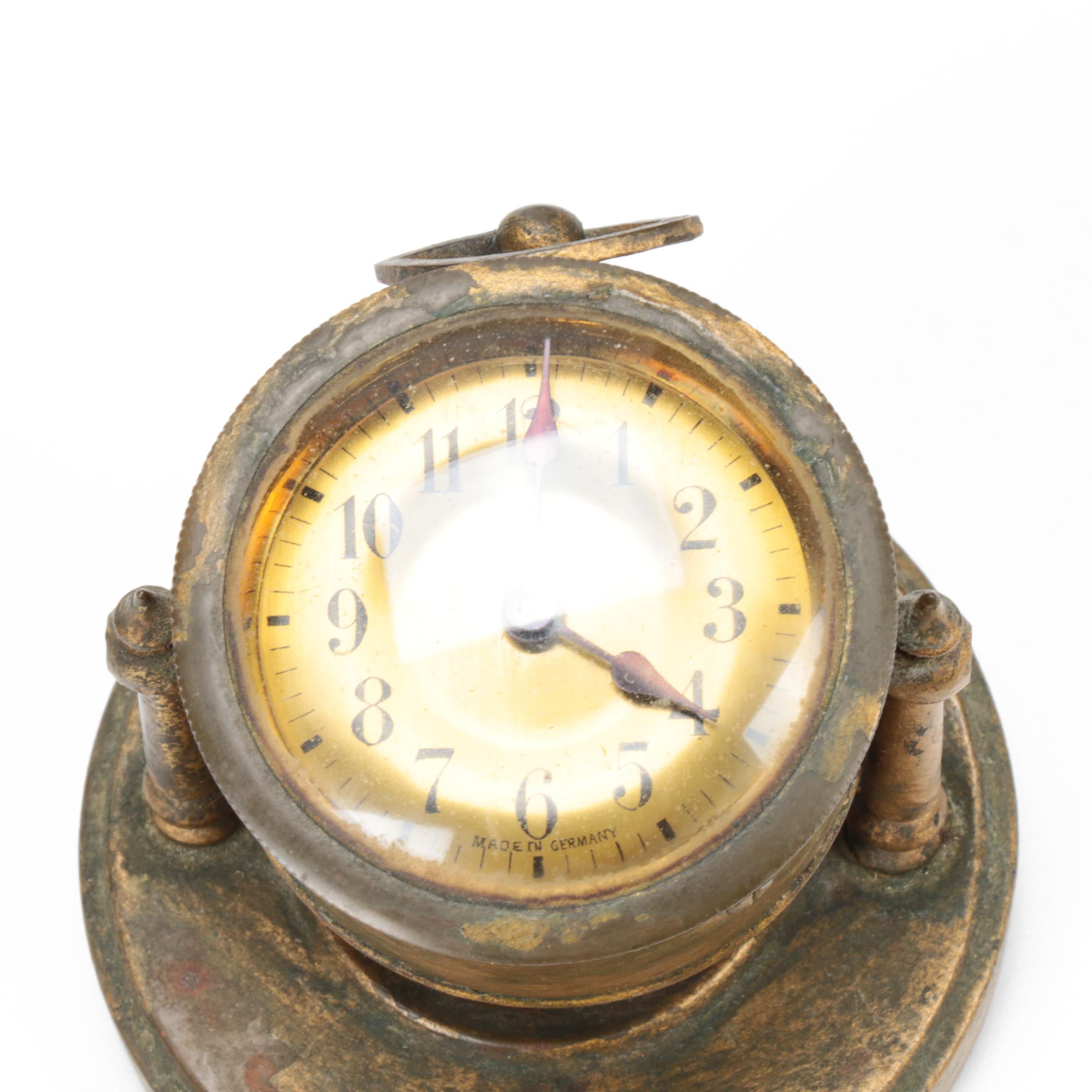 American and German Wind-Up Desk Clocks, Vintage