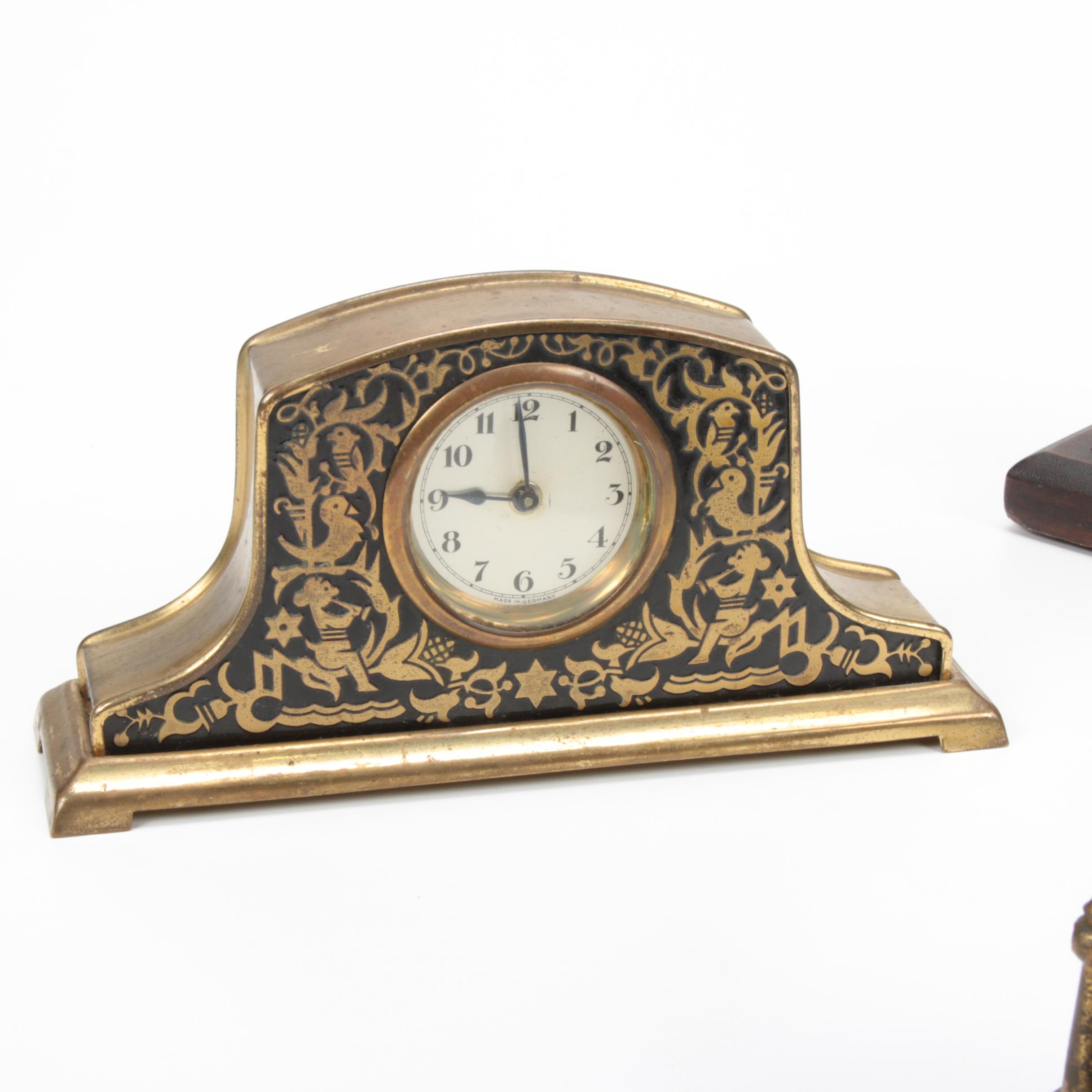 American and German Wind-Up Desk Clocks, Vintage