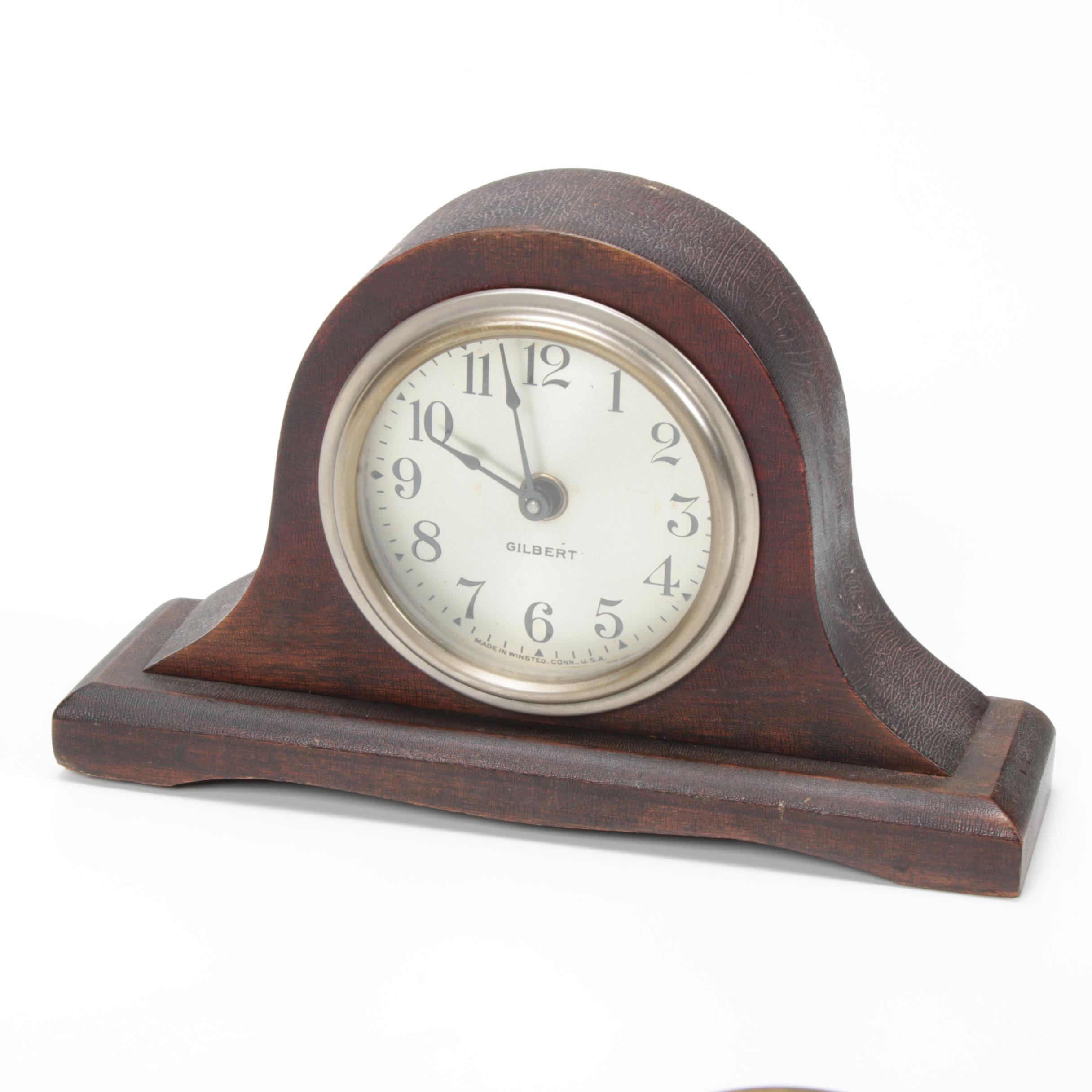 American and German Wind-Up Desk Clocks, Vintage