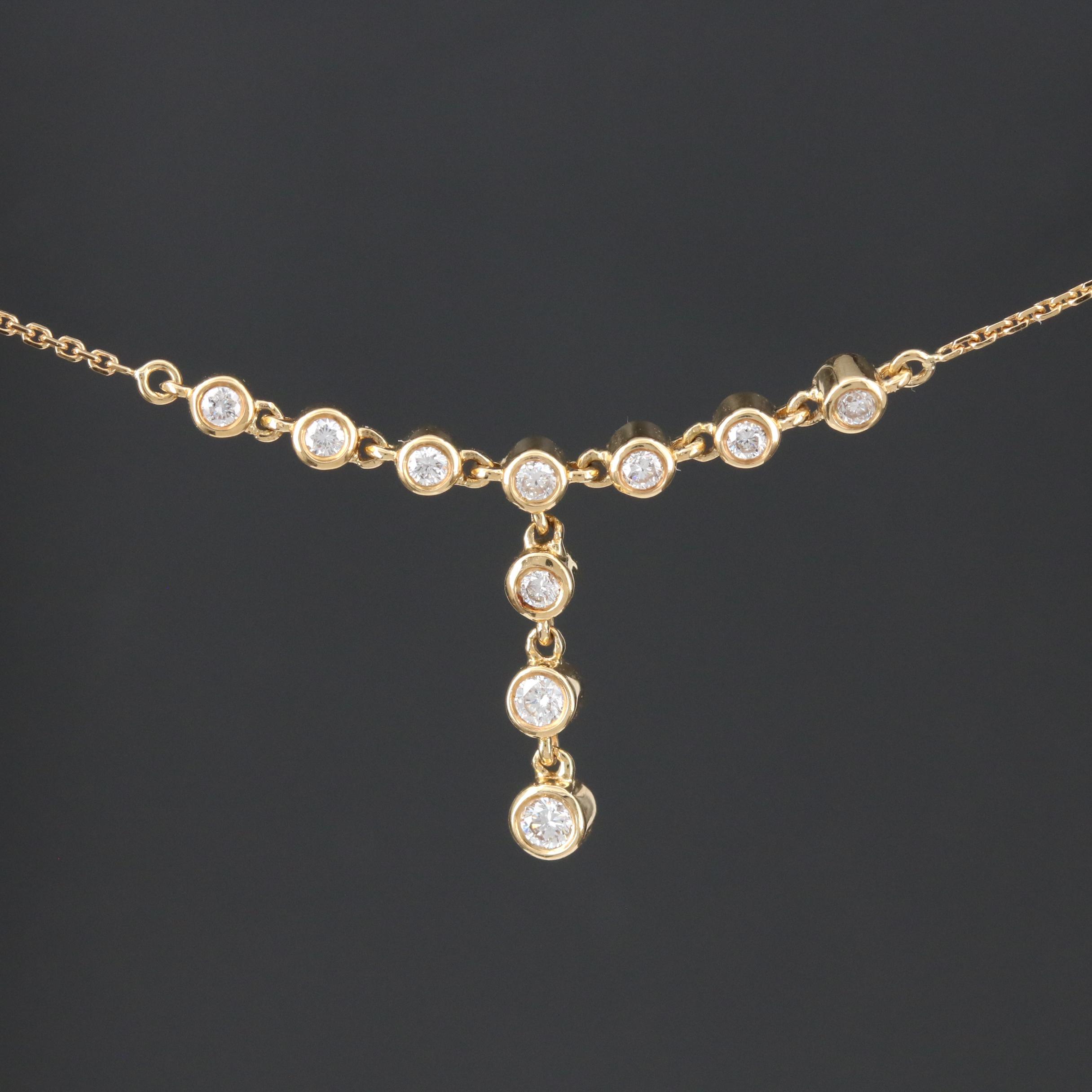 18K Yellow Gold Diamond Bezel Set Y Necklace