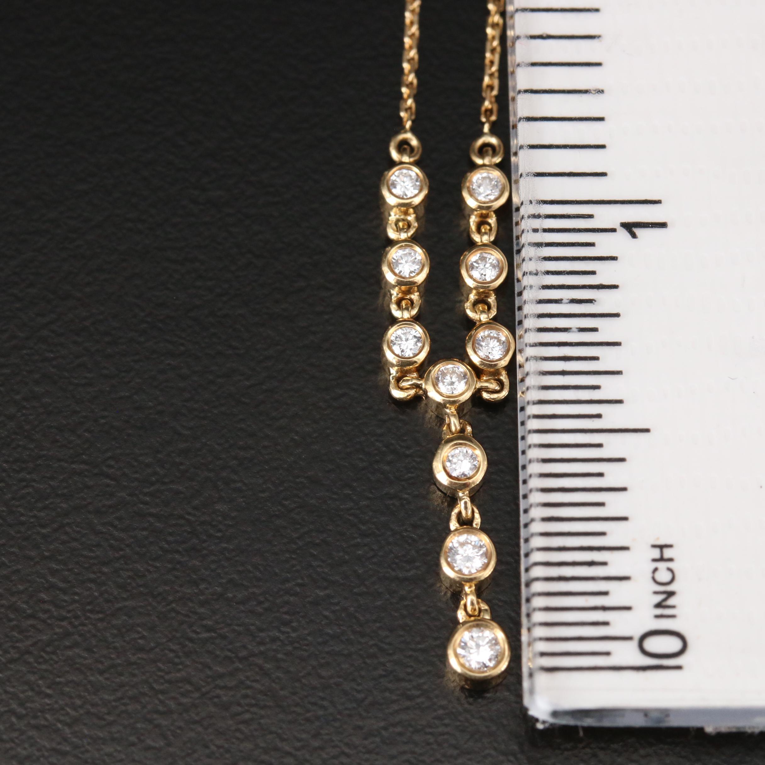 18K Yellow Gold Diamond Bezel Set Y Necklace