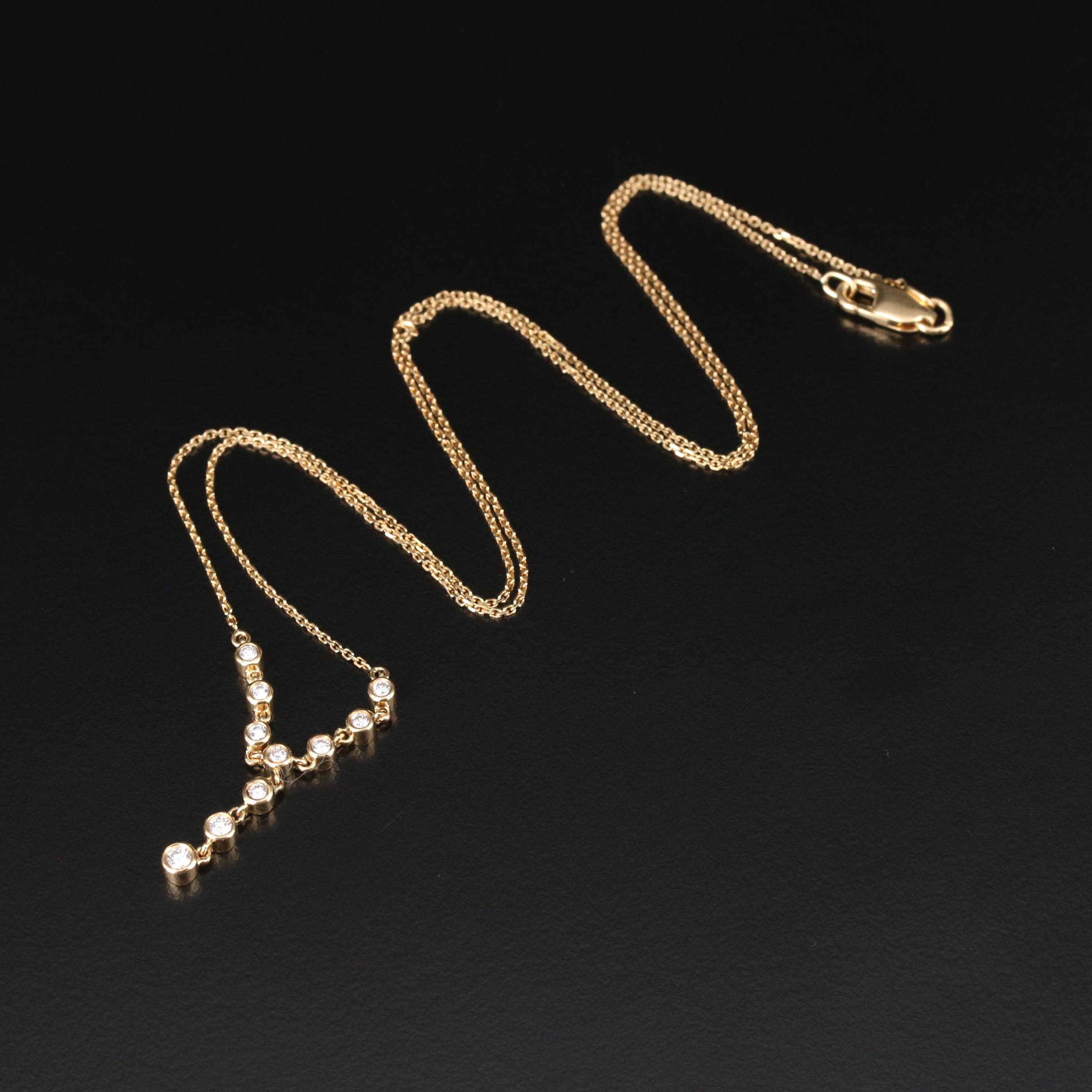 18K Yellow Gold Diamond Bezel Set Y Necklace