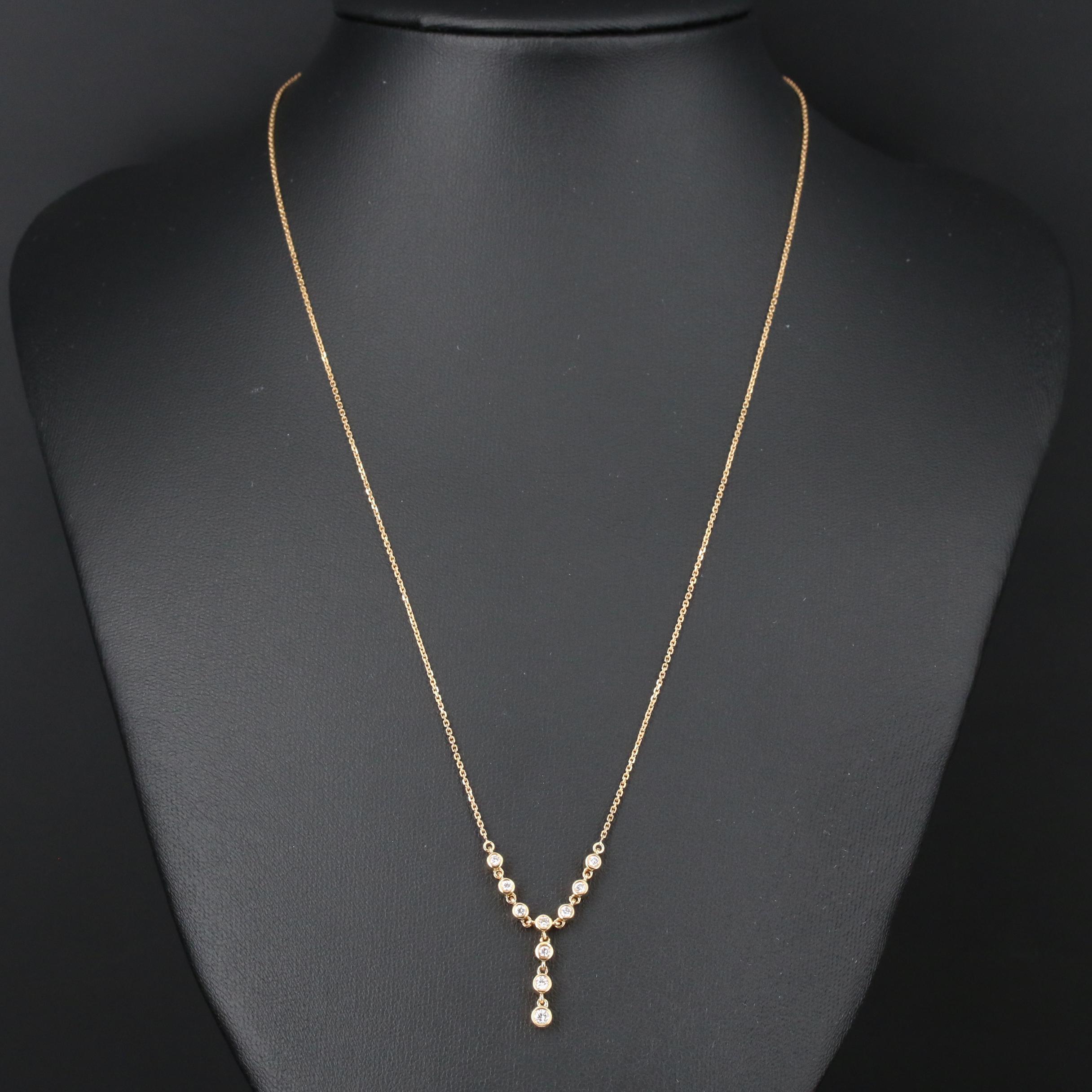 18K Yellow Gold Diamond Bezel Set Y Necklace