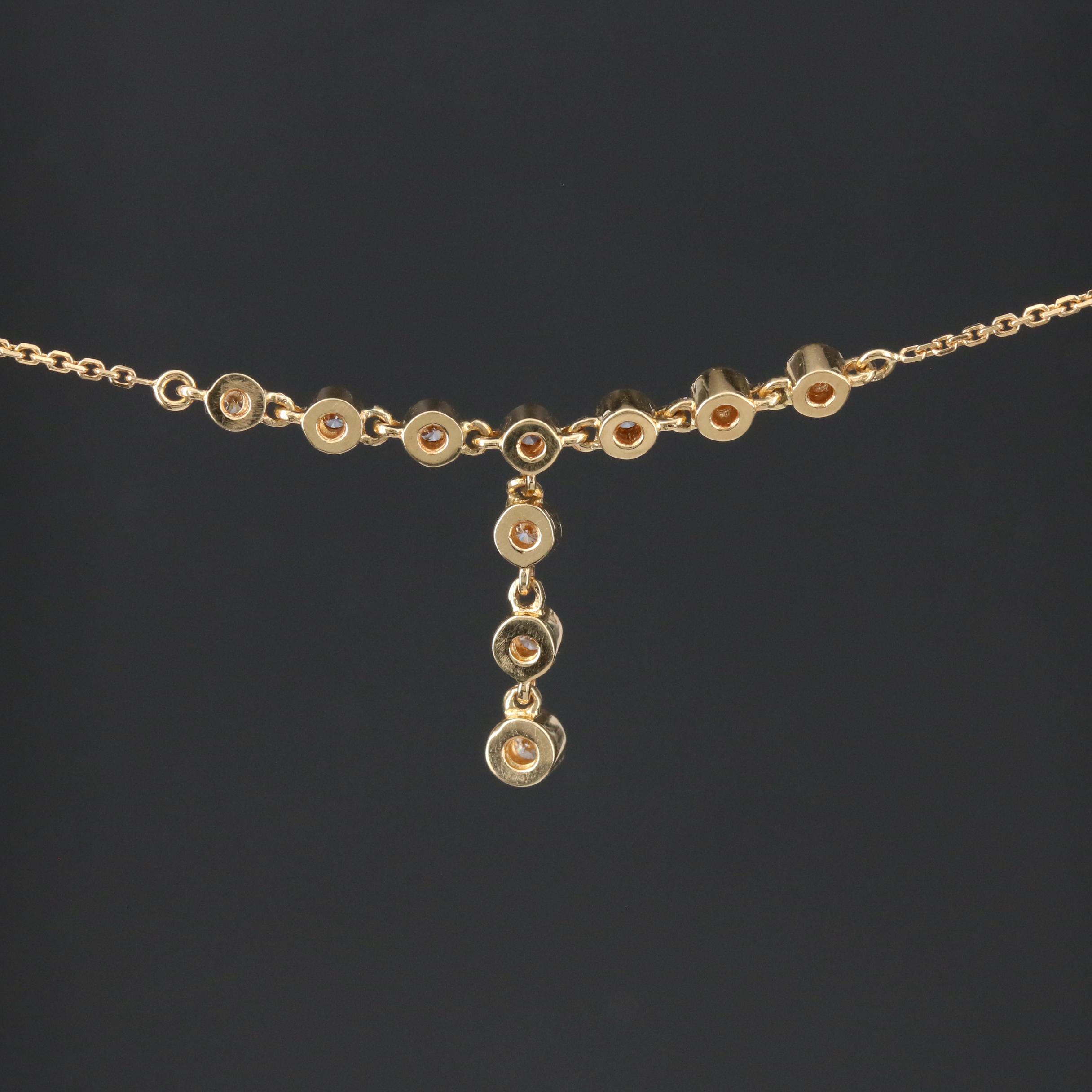 18K Yellow Gold Diamond Bezel Set Y Necklace