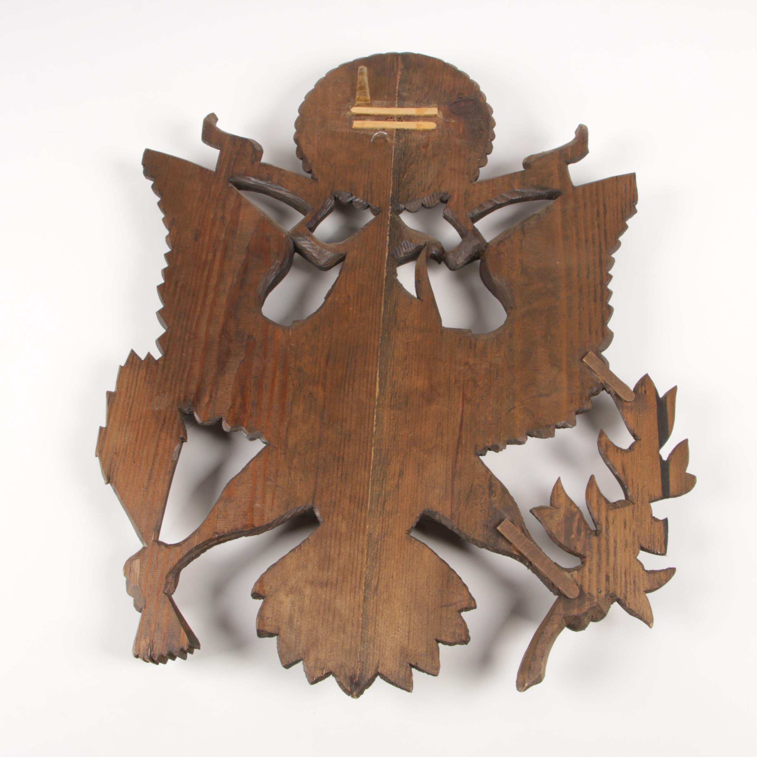 Carved Pine "E Pluribus Unum" American Eagle Wall Plaque, Mid-20th Century