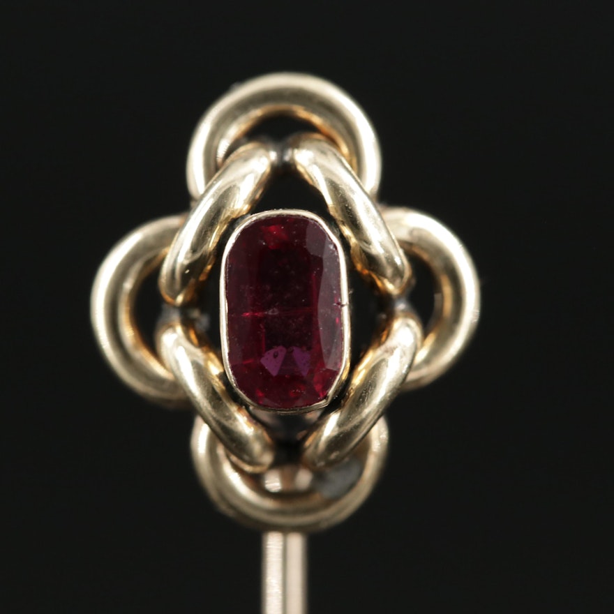 Vintage 10K Gold Garnet Knot Stick Pin