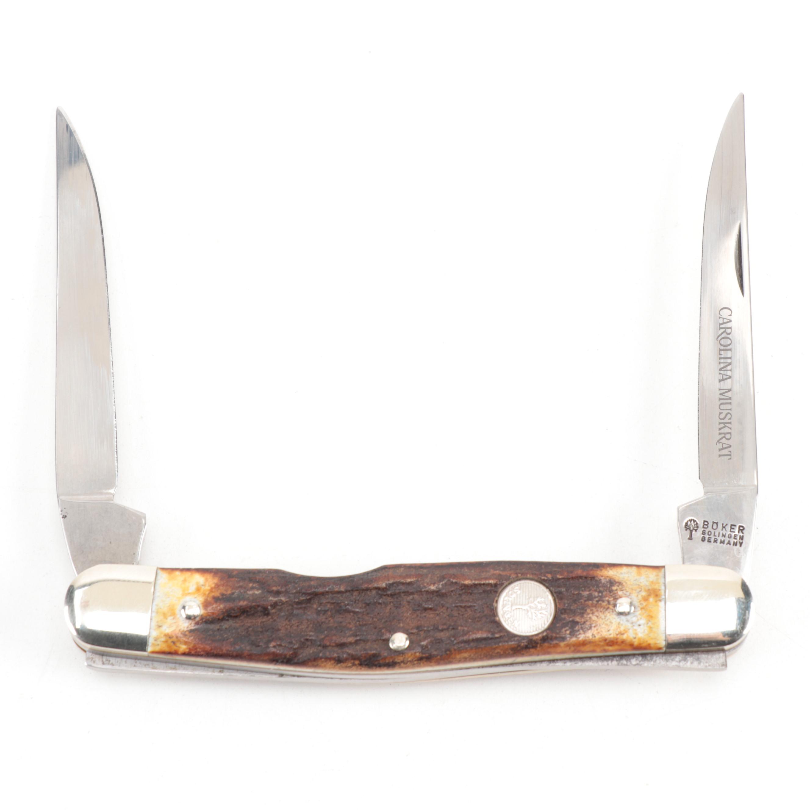Boker Solingen Germany "Carolina Muskrat" No. 95 Dual Blade Hunting Knife