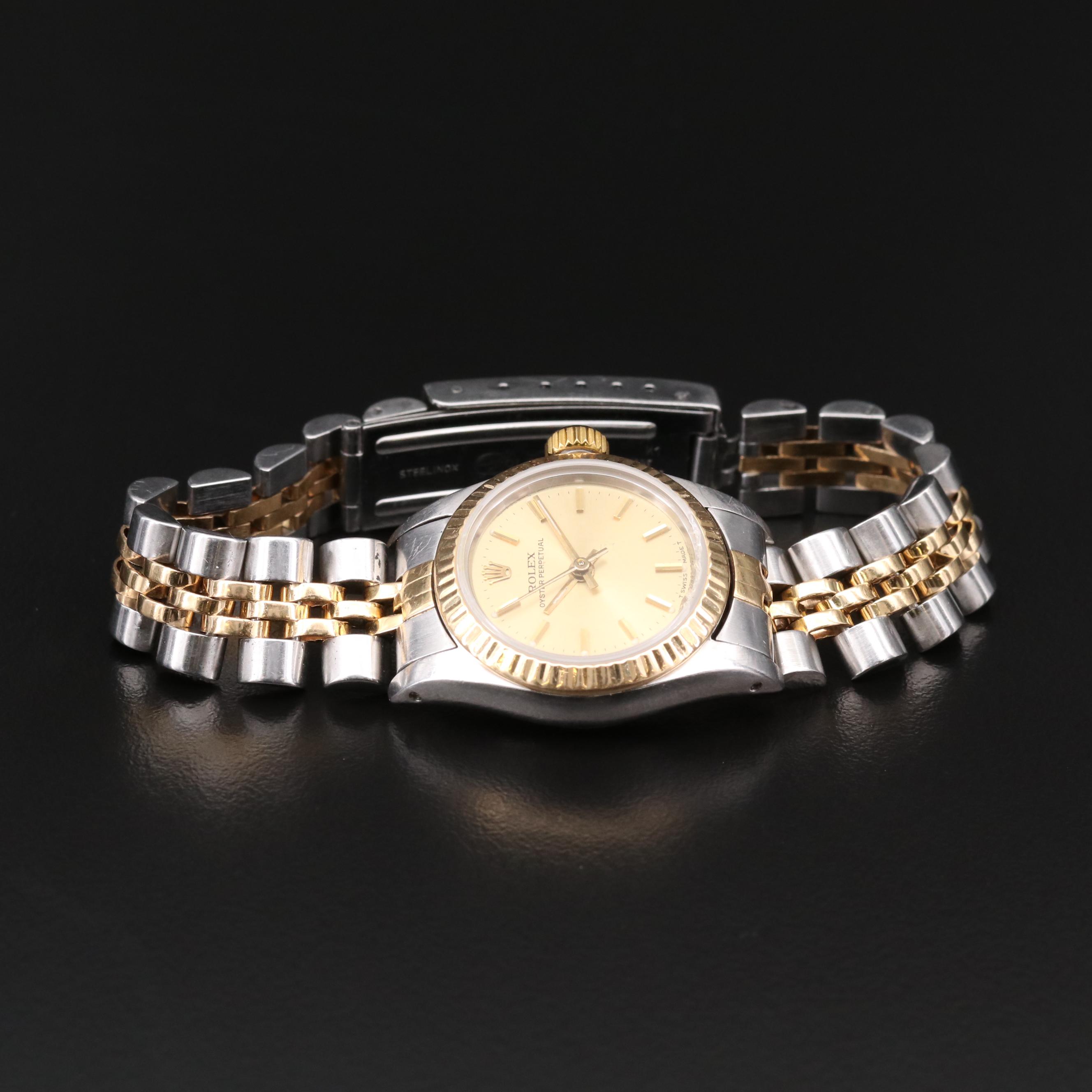 Stainless Steel and 18K Gold Rolex Oyster Perpetual Automatic Watch, 1986