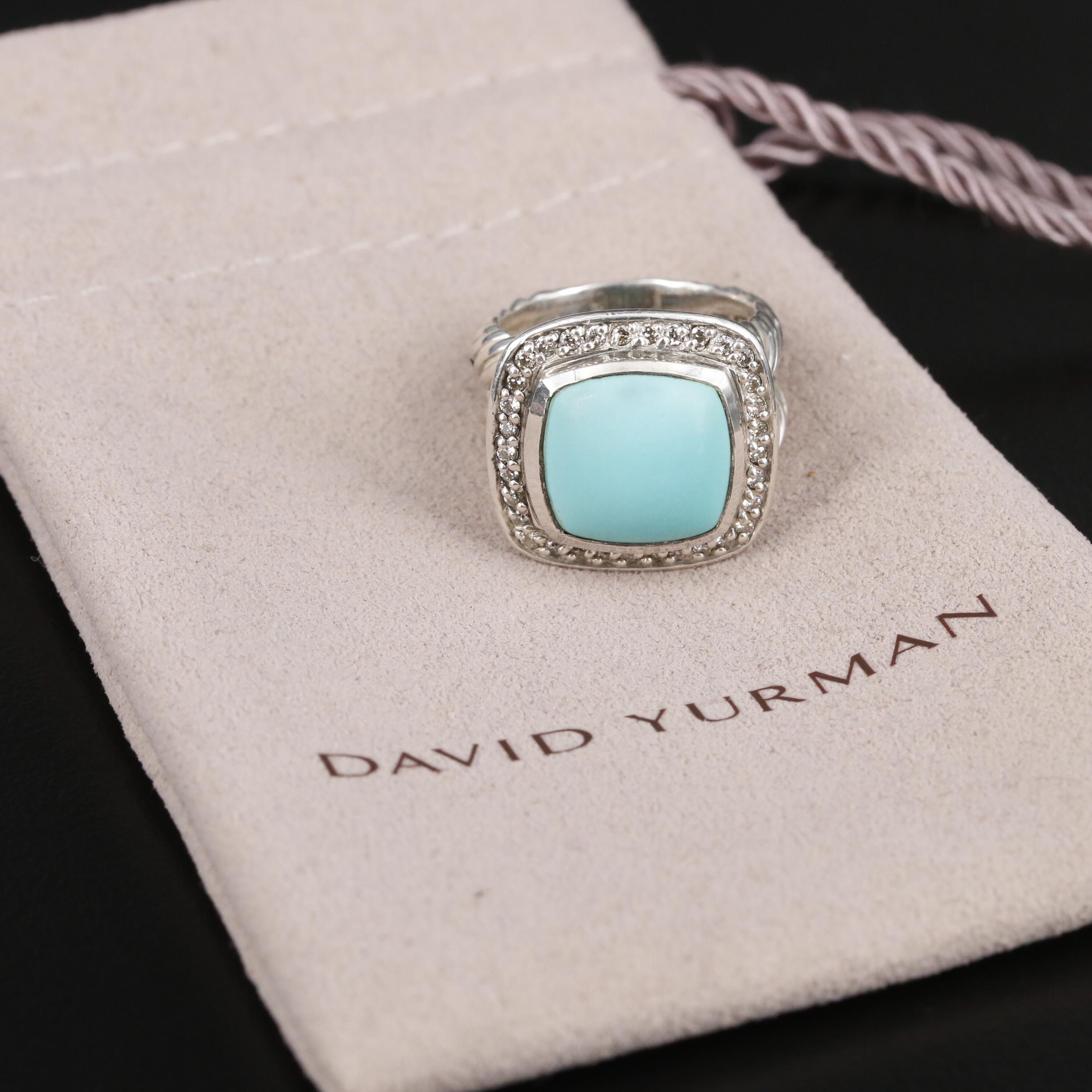 David Yurman "Albion" Sterling Silver Turquoise and Diamond Ring