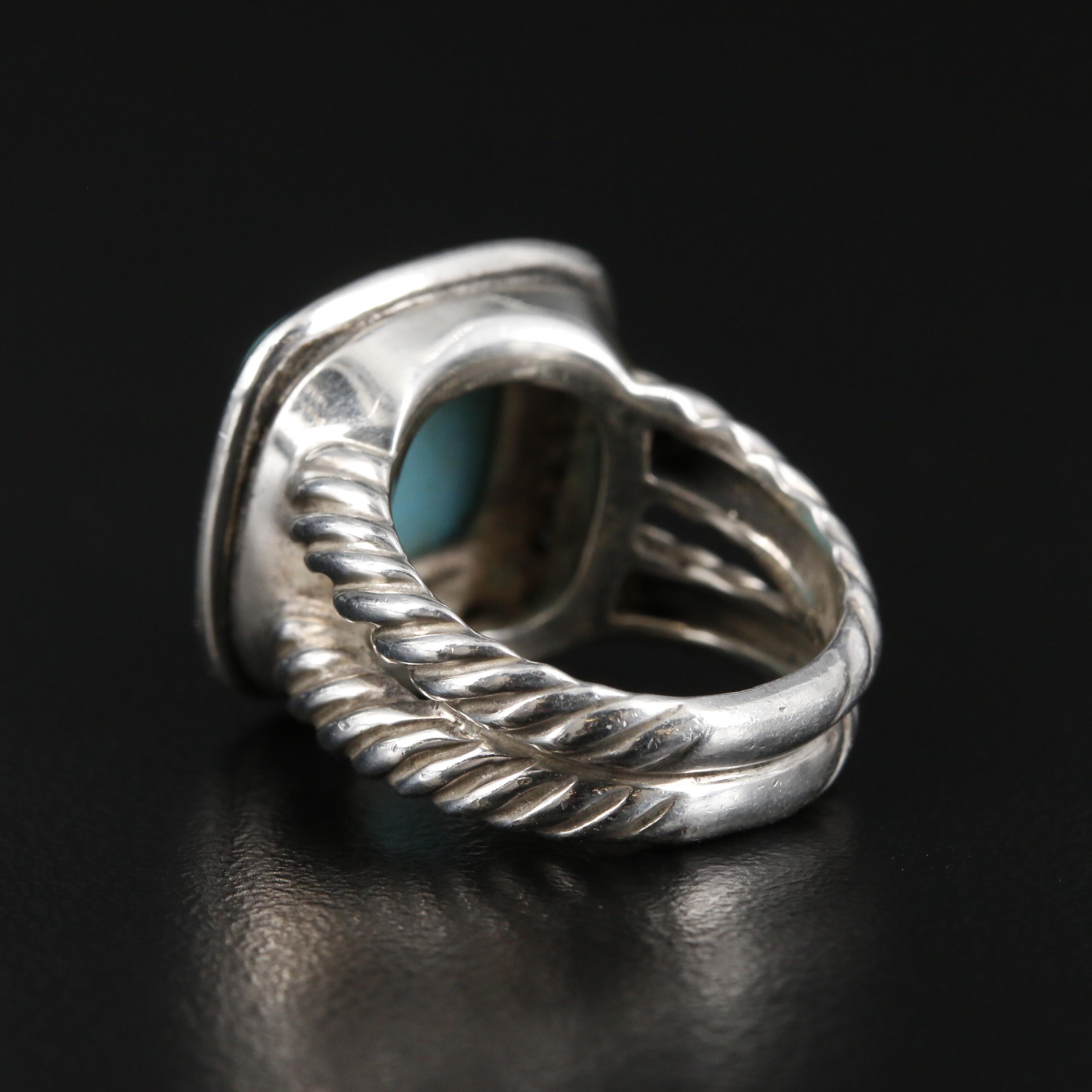 David Yurman "Albion" Sterling Silver Turquoise and Diamond Ring