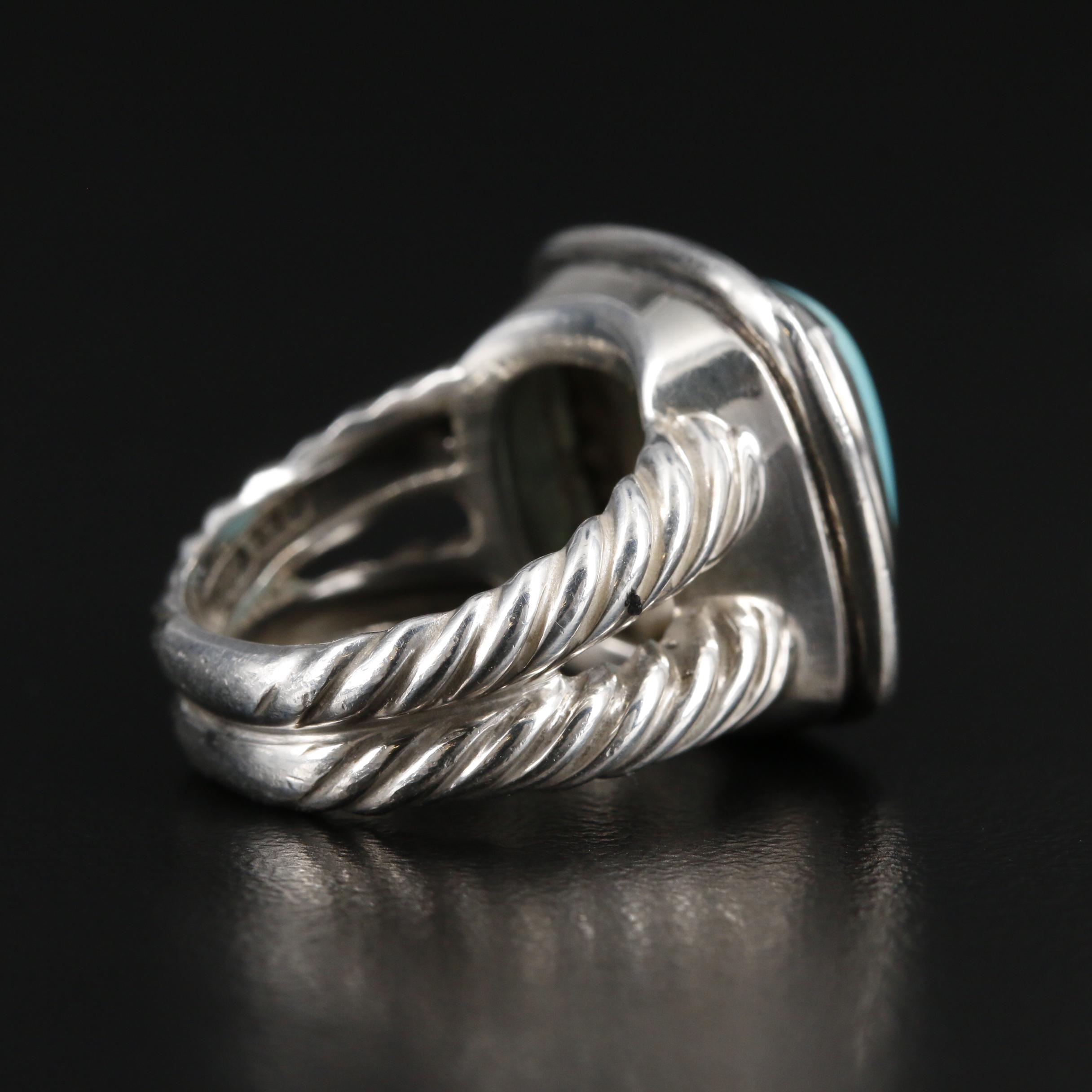 David Yurman "Albion" Sterling Silver Turquoise and Diamond Ring