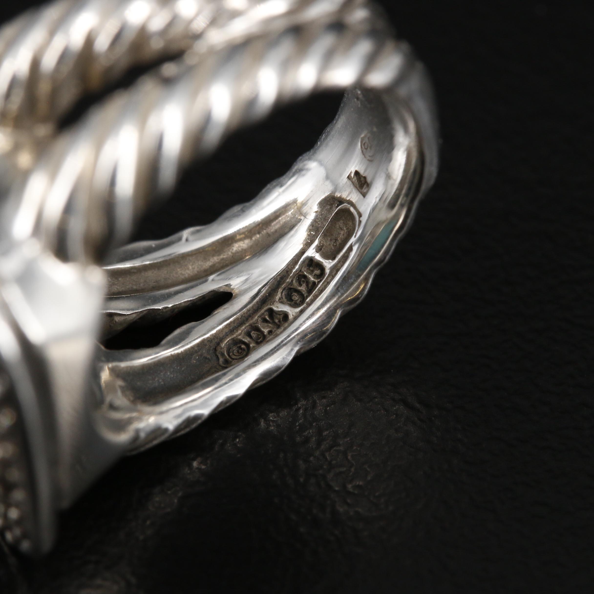 David Yurman "Albion" Sterling Silver Turquoise and Diamond Ring