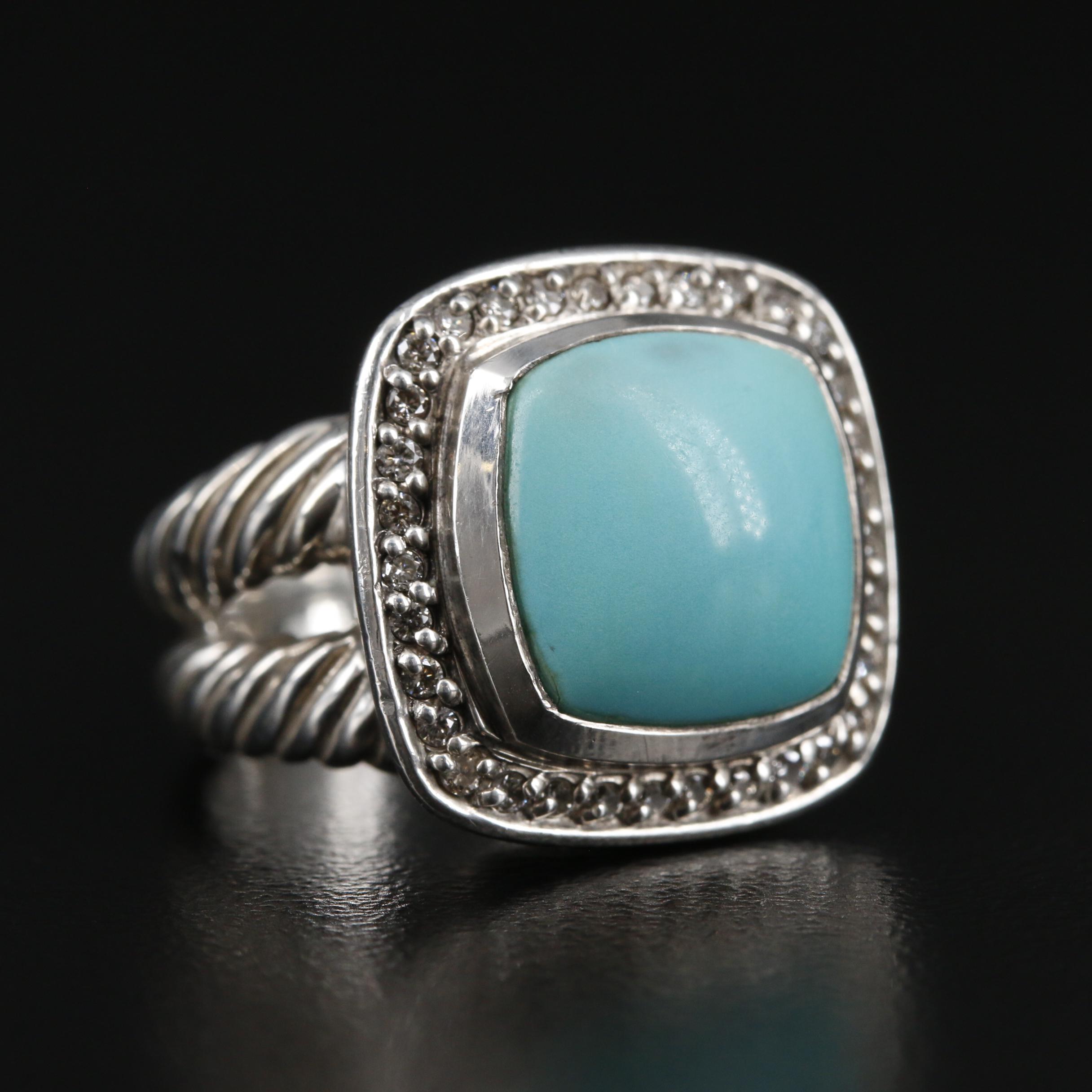 David Yurman "Albion" Sterling Silver Turquoise and Diamond Ring