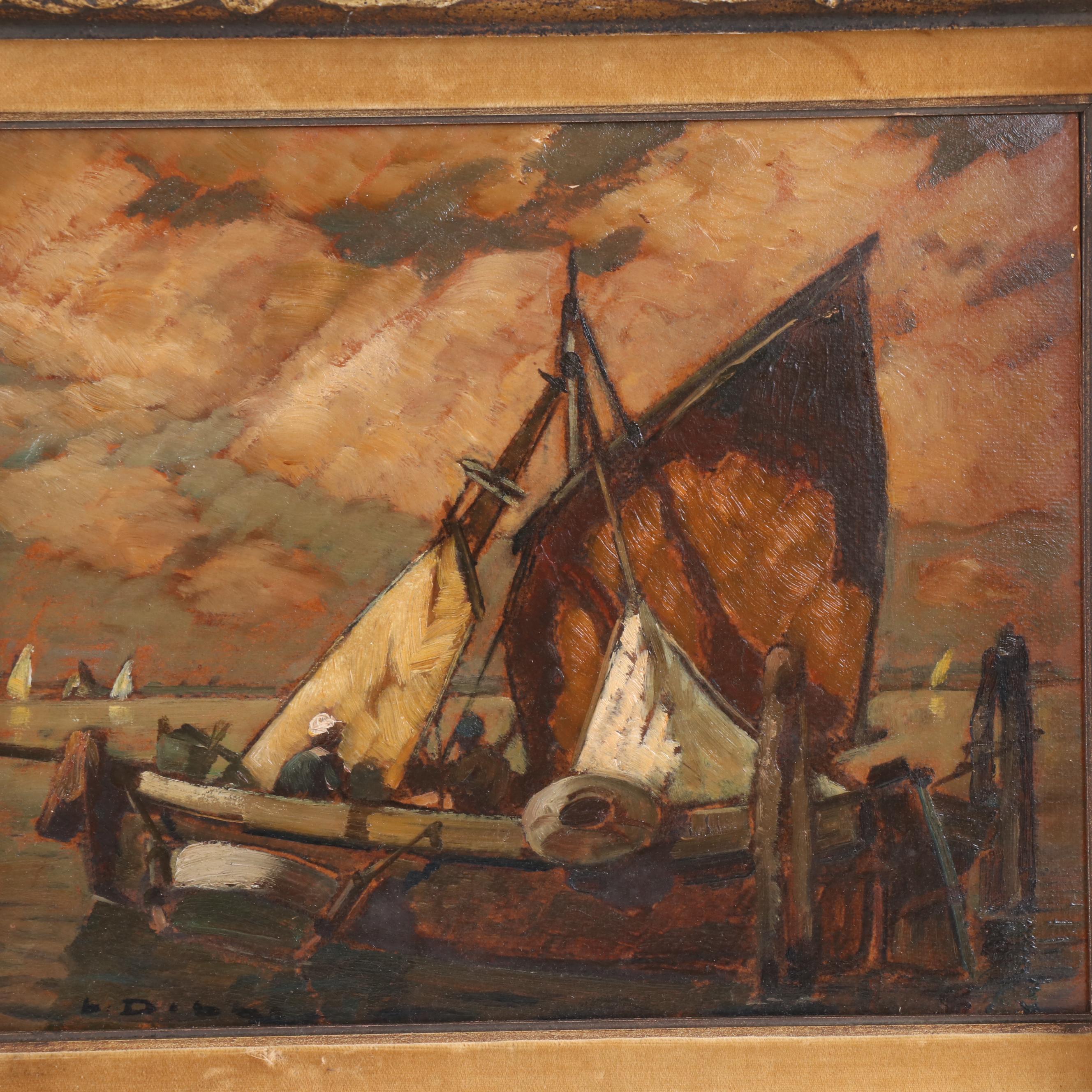 Ludwig Dill Fishing Boats Oil Painting